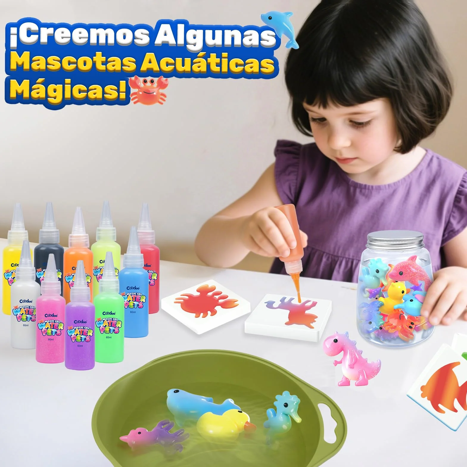 Coodoo Aqua Gelz Set, Juguete de Gel de Agua Mágico DIY, Juego de Gel Mágico con 10 Colores y 8 Moldes, Creativo Manualidades Niños, Juguetes Juegos Kit Pintura Regalo para Niños Niñas 3 4 5 6 Años