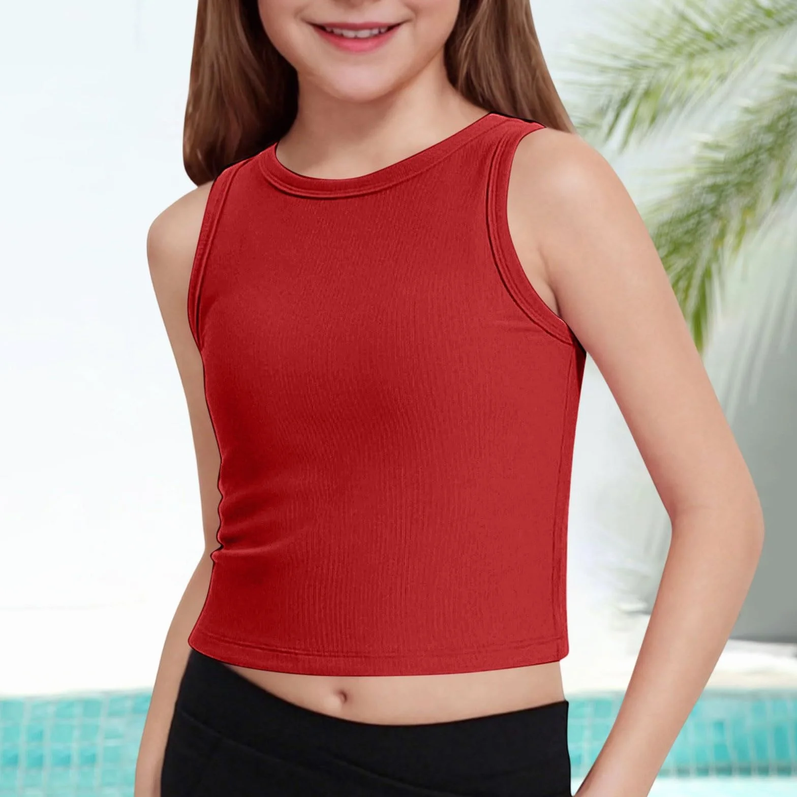 Camiseta Niñas Tirantes Punto Acanalado Yoga Verano Deportivo Fitness Color Vivo