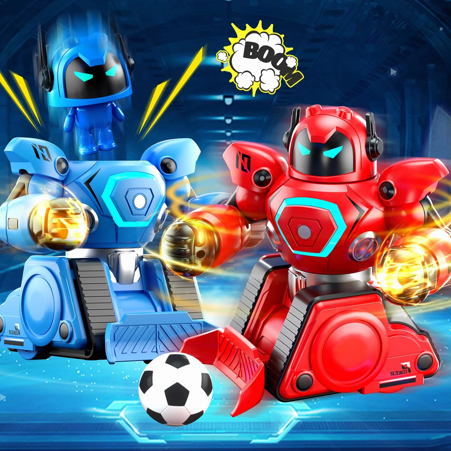 Herenear Robot Kombat Teledirigido con Muñeca Eyectora, 2 Piezas RC Robot Juguete con Luz LED y Música, 360° RobotCombate de Boxeo, Coche de Fútbol Teledirigido Regalos para Niños 6 Años