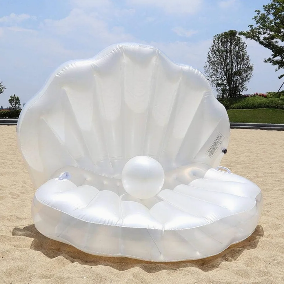 Colchón hinchable de concha con bola de perlas, flotador de piscina gigante y silla de salón, cama de natación premium para adultos, juguete acuático para fiestas en la playa y piscina