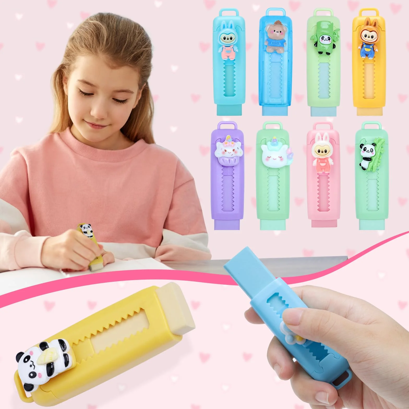 20 Piezas Mini Gomas de Borrar para Niño, Regalos Cumpleaños Invitados Niños Colegio, Push and Pull Gomas de Borrar para Regalitos Cumpleaños Invitados Niños