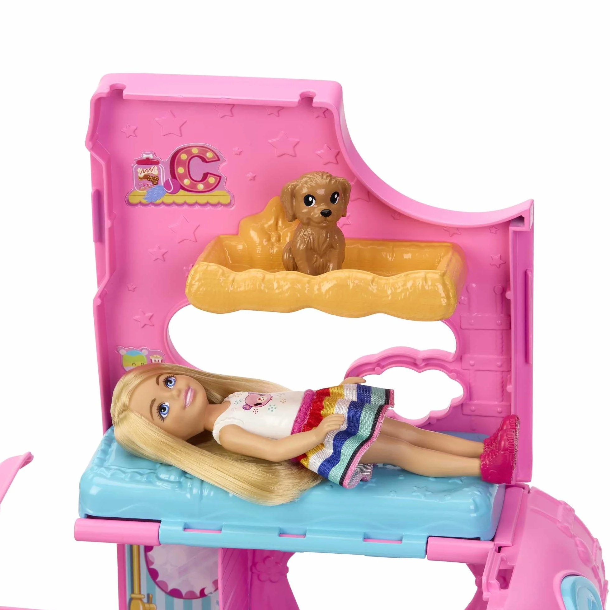 Barbie Chelsea con Furgoneta Camper Muñeca con Coche de Juguete Autocaravana y Accesorios, +3 años (Mattel HNH90)