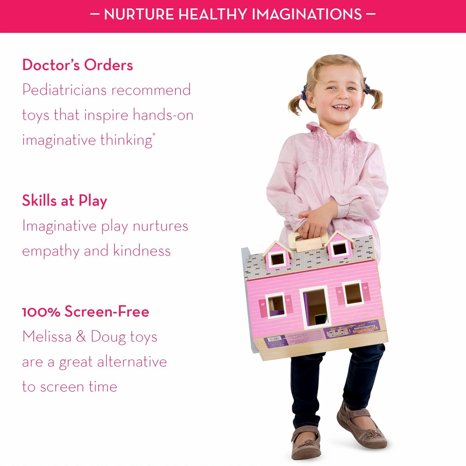 Melissa & Doug Casita de muñecas Plegable y portátil con Accesorios y 2 Figuras, Juguete de Madera, Juguetes de simulación, Montessori, Juego Creativo, Regalo para niños y niñas de 3 4 5 6 años