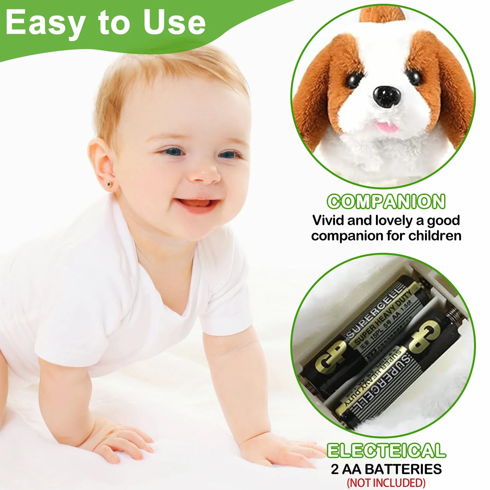 Perros de juguete para perros de 1 a 3 años, juguetes para niños de 1, 2, 3 años, juguete interactivo electrónico, regalo de 2, 3, 4 años, juguete de peluche para niños y niñas, regalo de cumpleaños