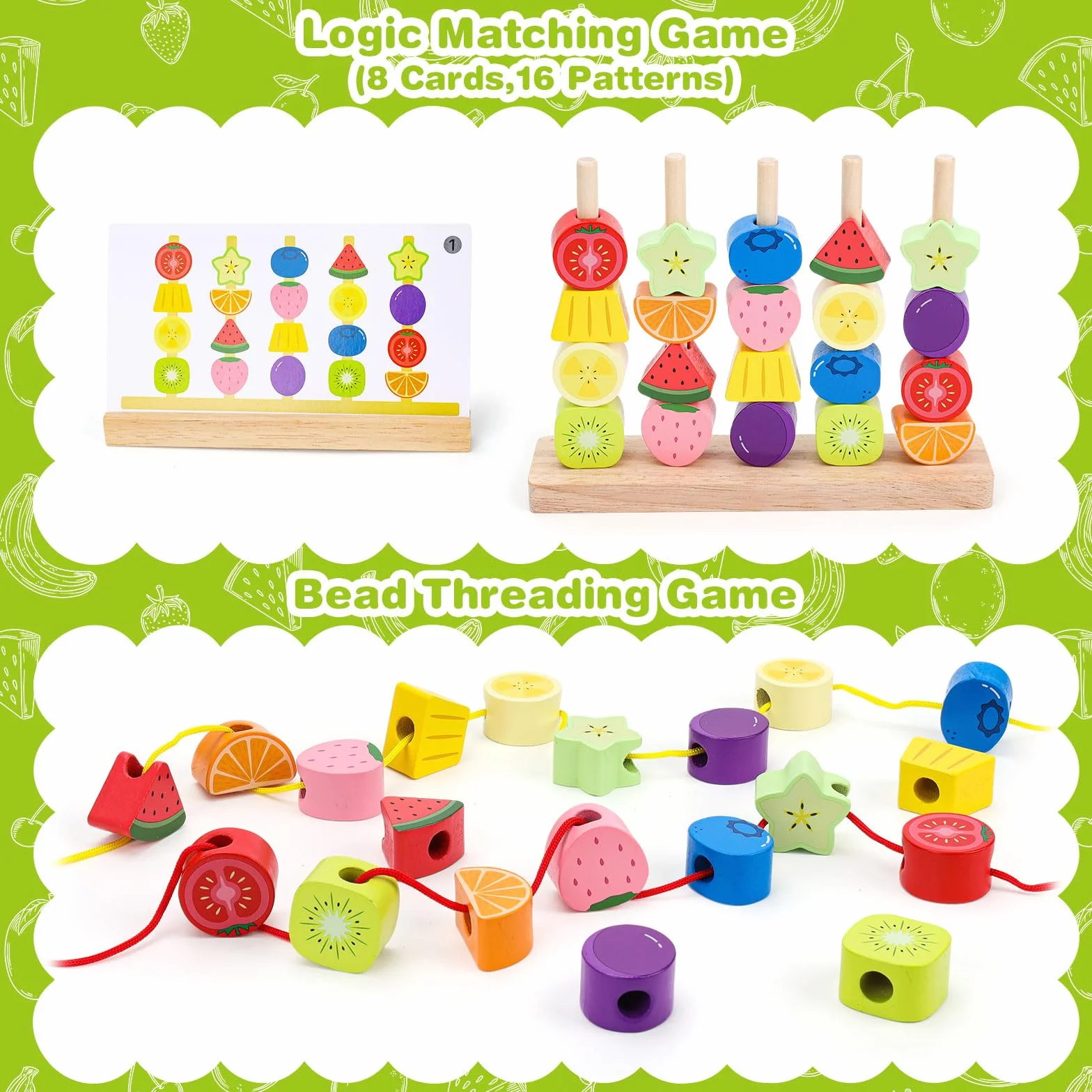 GiddyGlow Juguetes de Madera Montessori para Niños 2 3 4 Años： Juego Educativo con Ensartar Cuentas y Apilar Bloques para Motricidad Fina + Regalo Niña Niño 2-5 Años