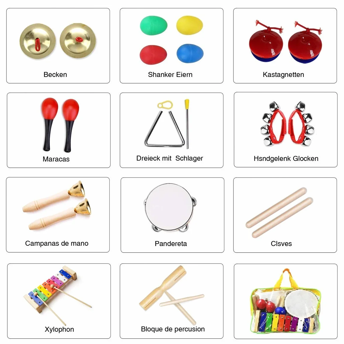 Instrumentos Musicales para Infantil, ULIFEME 24 Piezas Juguetes Músicales de Percusion para Bebes, Xilófono Madera Set de Instrumentos Musicales para Niños Juegos Musical con Una Bolsa de Transporte