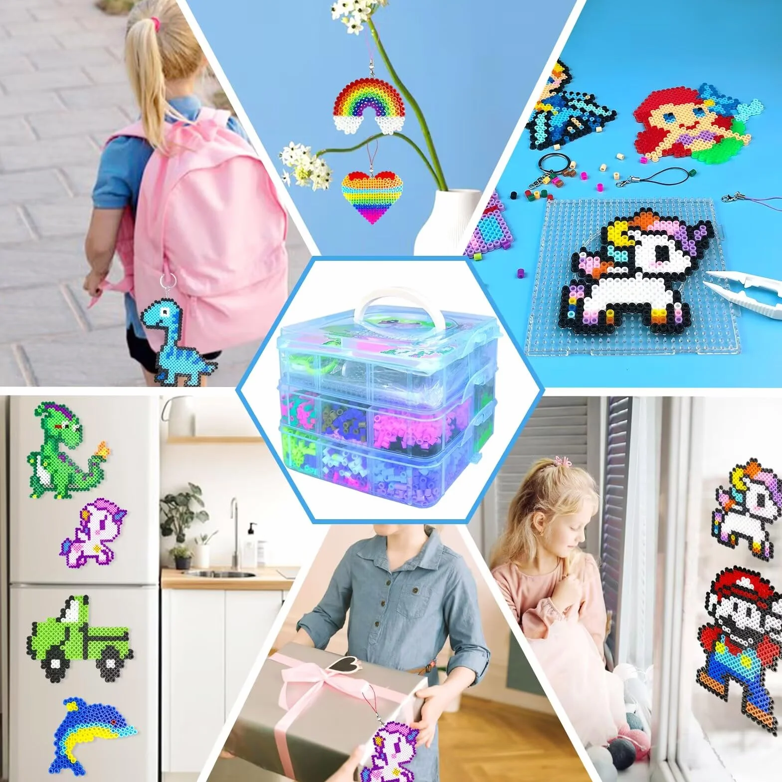 Cuentas Para Planchar, 11000 Piezas Abalorios Fusibles de 20 Colores Set con Caja de Almacenamiento, Guía del Usuario, Diseño DIY de Joyas, Creativas y Manualidade, Para Niños Cumpleaños Navidad (5mm)