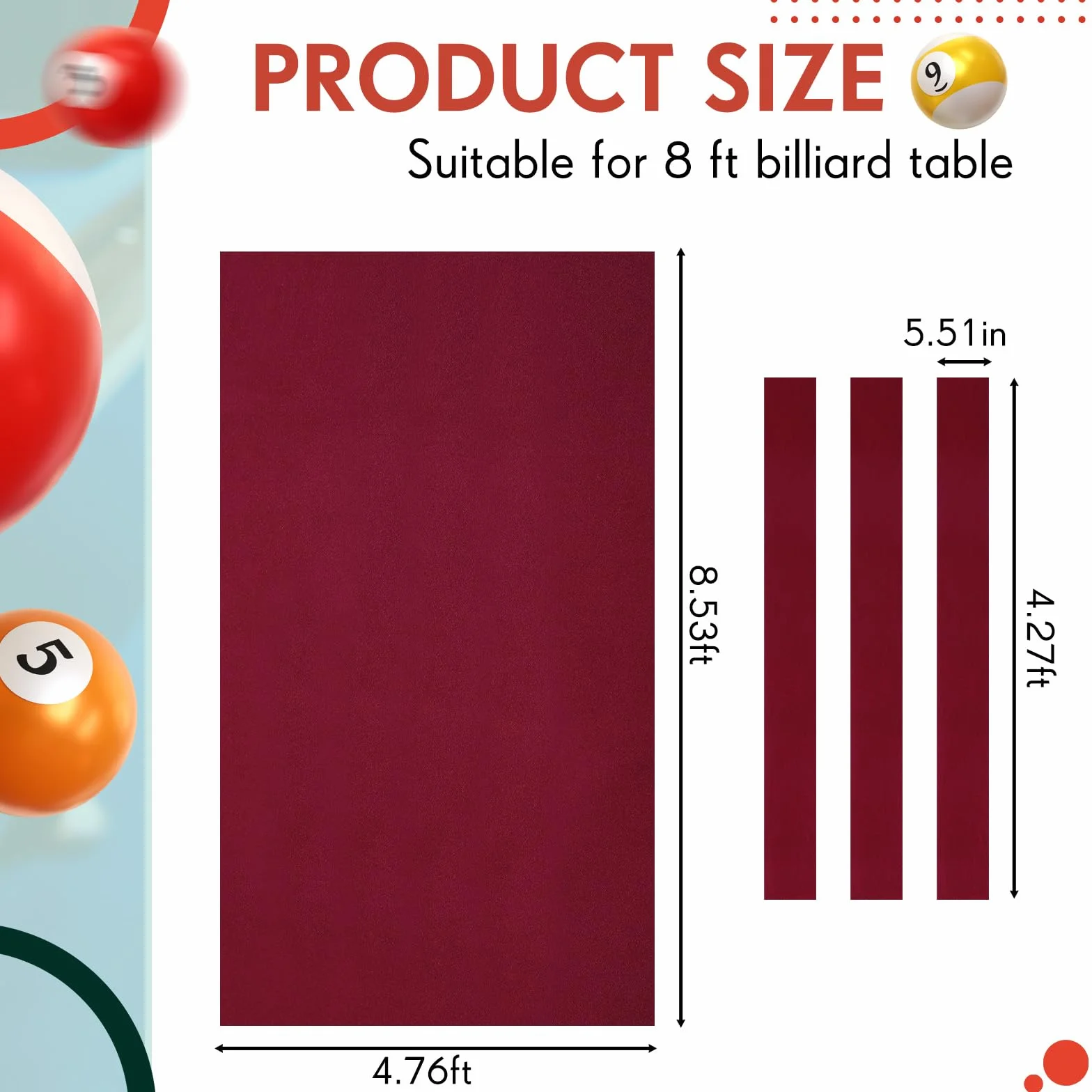 Mixweer Paño de billar de fieltro de 2,6 m para mesa de 8 pies, mantel profesional precortado