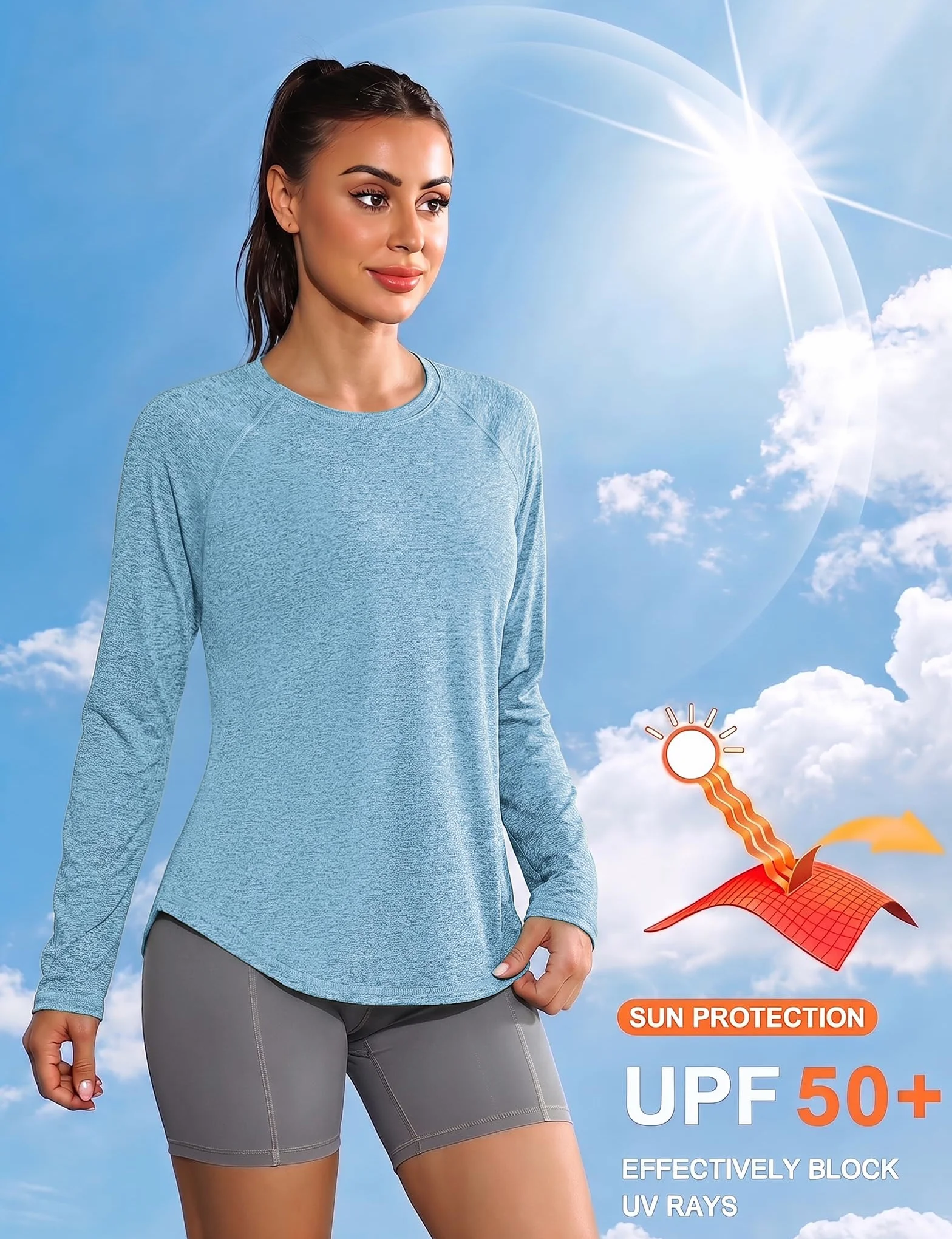 Camiseta Deportiva Mujer Manga Larga Cuello Redondo Fitness Yoga Correr Pilates