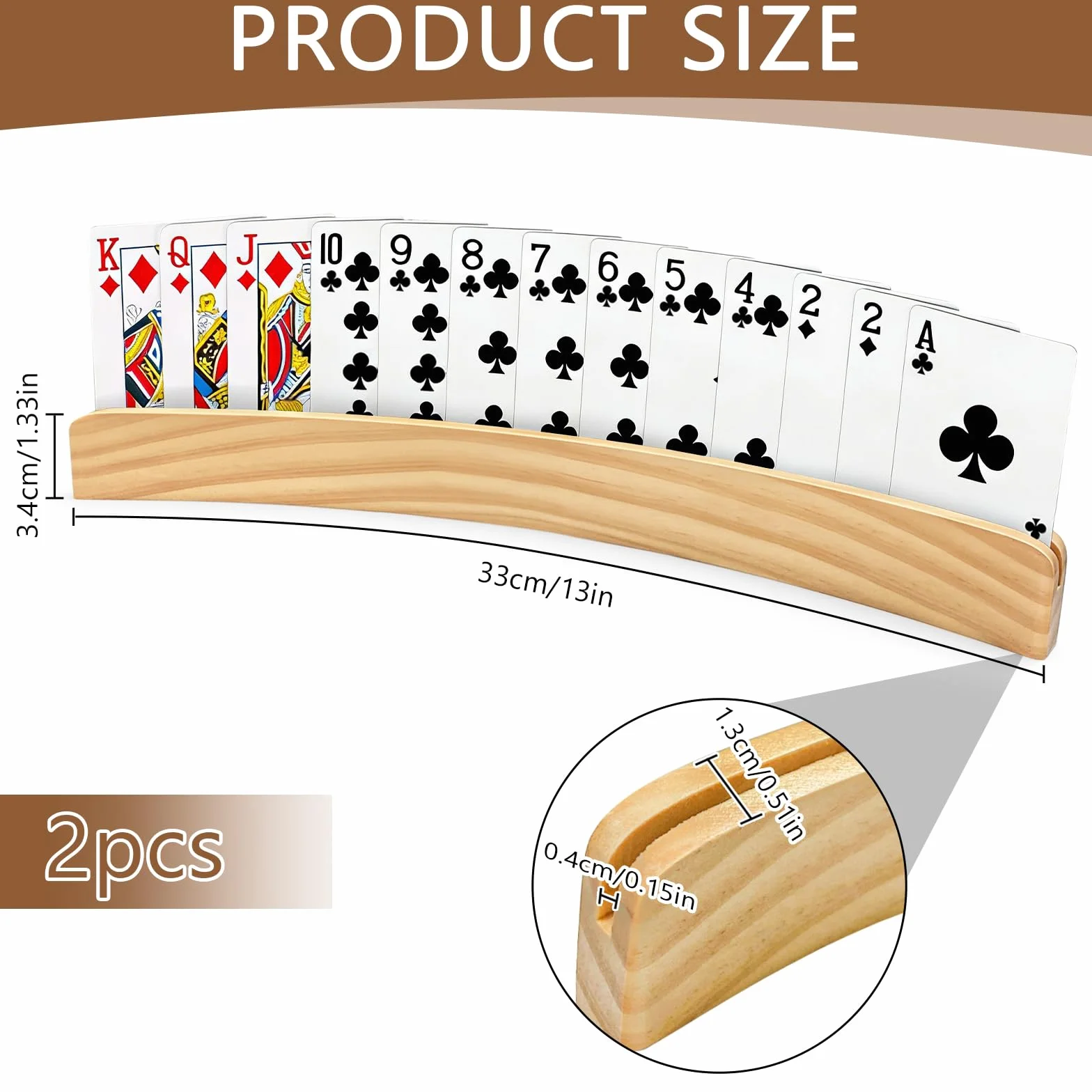2 Piezas Soporte para Naipes de Madera 33cm, Playing Card Holder, Soporte Cartas Manos Libres, Apto Adultos y Personas Mayores (Amarillo)