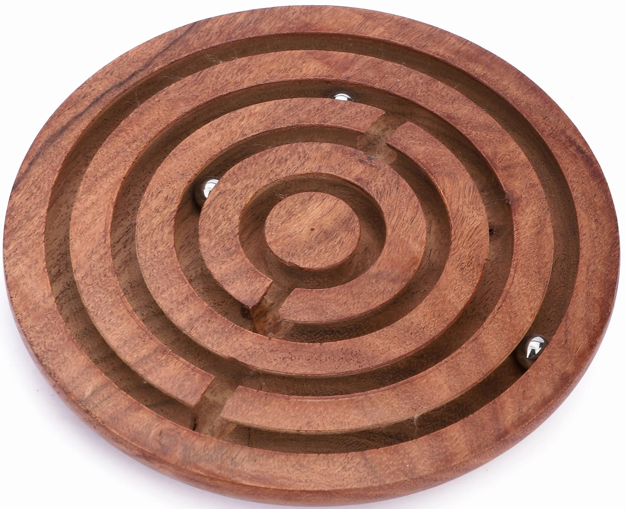 Ajuny Juego de Laberinto Redondo de Madera con Bolas Metálicas – Rompecabezas de Mesa Educativo y de Habilidad para Niños y Adultos, Juego de Viaje Portátil 15 cm