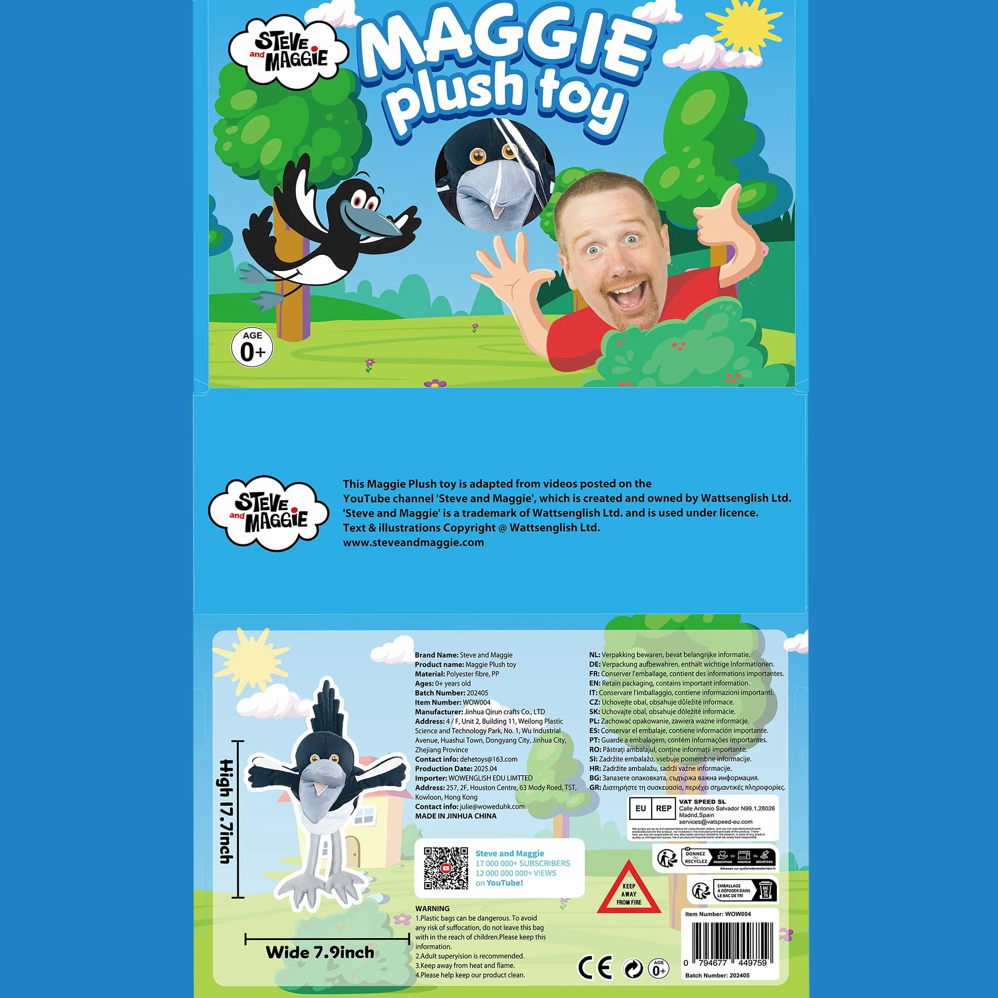 Steve and Maggie Plush Toy – Maggie Magpie Handpuppet for Kids 1+, Soft Bird Puppet for Pretend Play, Nursery Rhymes & Learning, Interactive Toddler Toy for Bedtime Stories and Social Skills (Grande)