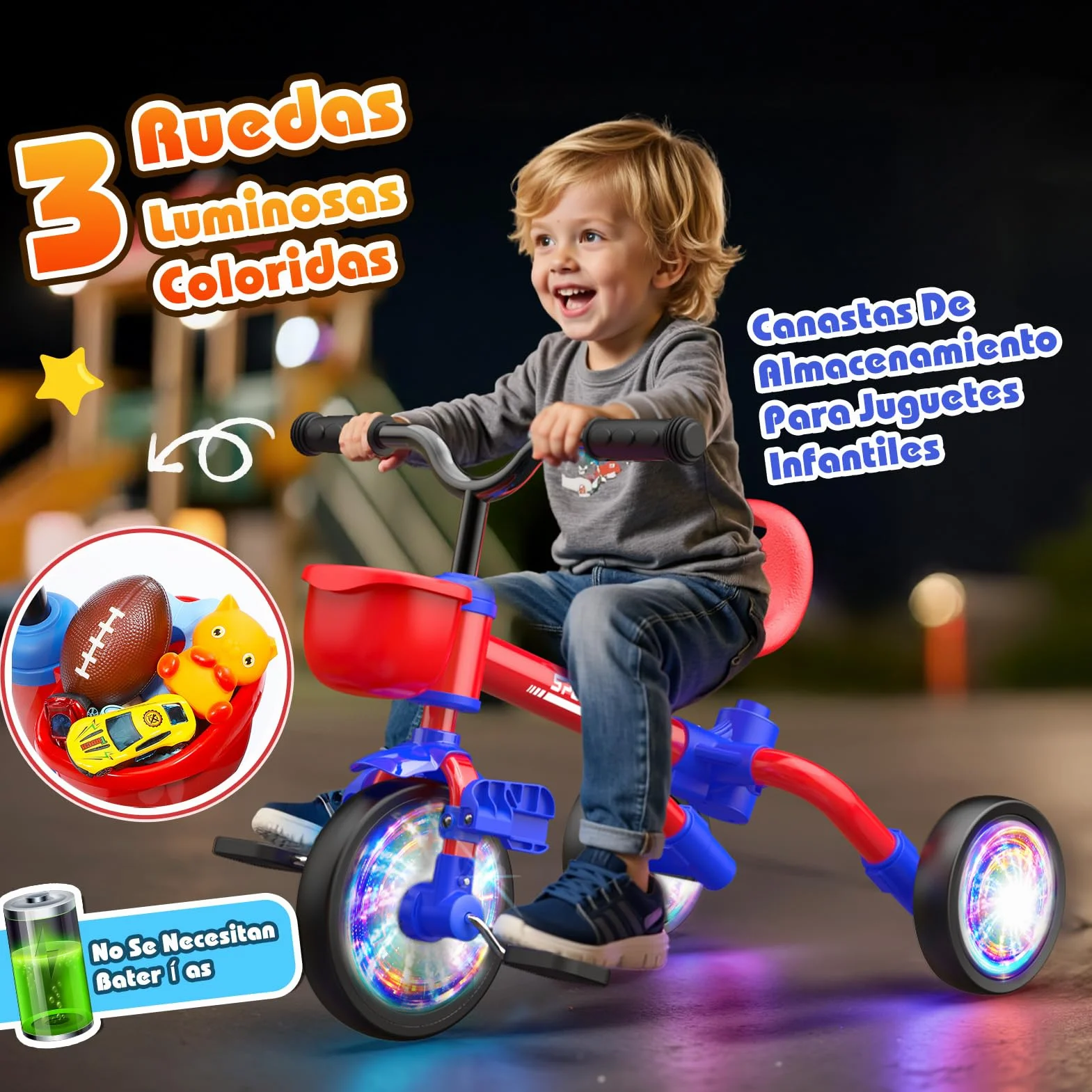 HappyGoLucky Triciclo 5 En 1 Evolutivo Bebe, Bici Bicicleta Niñas 1-3 Años-Ruedas Luminosas/Asa Parental/Asientos&Pedales Regulables