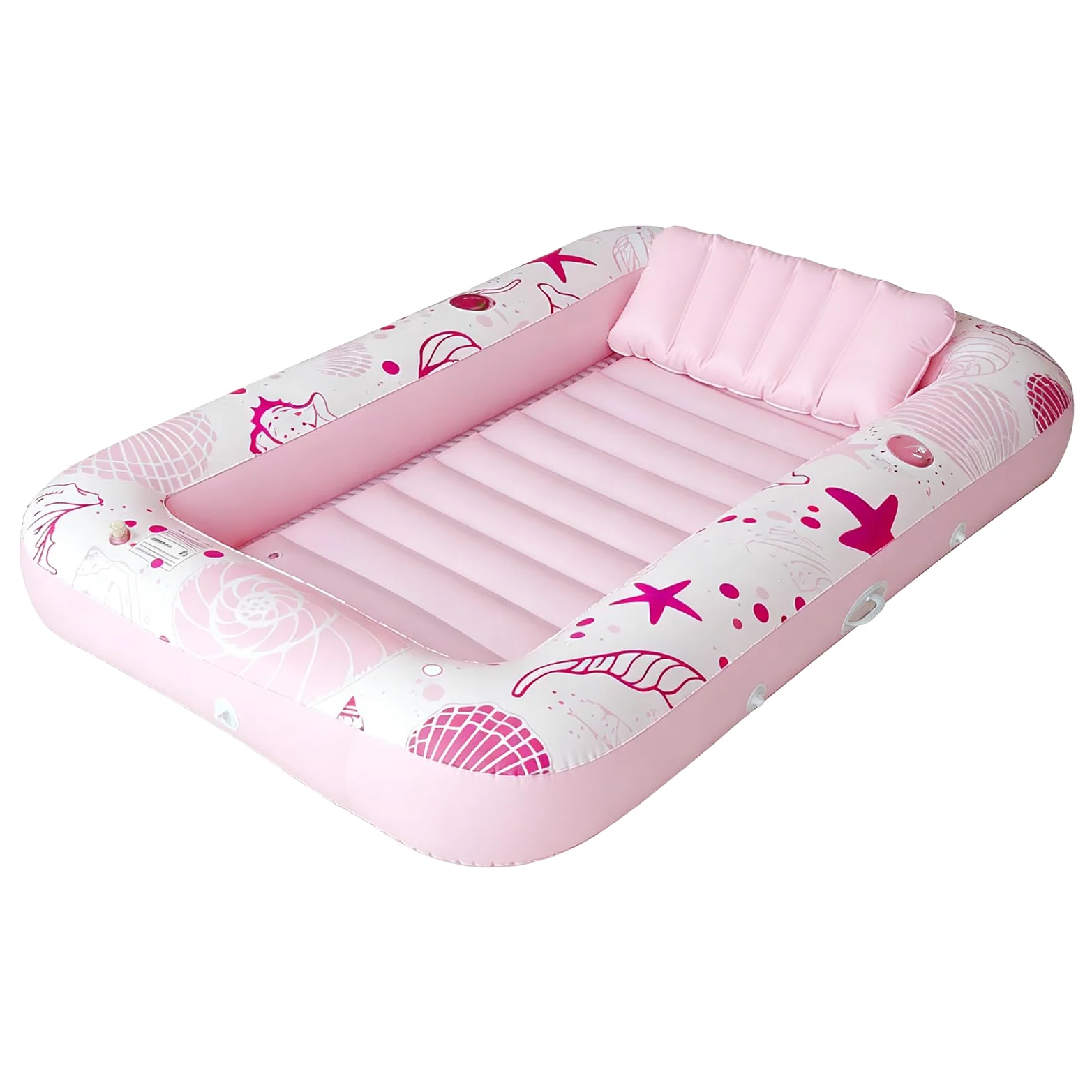 Balsa flotante para bañera de sol, flotador inflable para piscina con portavasos, tumbona de PVC azul y rosa para parejas, familia, tomar el sol, bronceado, playa, lago, resort, relajación de verano