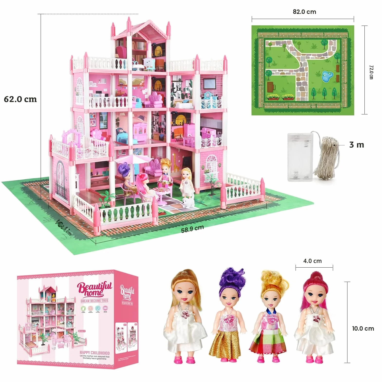 Casa de Muñecas para Niñas,Juguetes Niña 4 Años,Casa de Princesa de Ensueño con Muñeca y Luces,Regalo De Juguete para niños