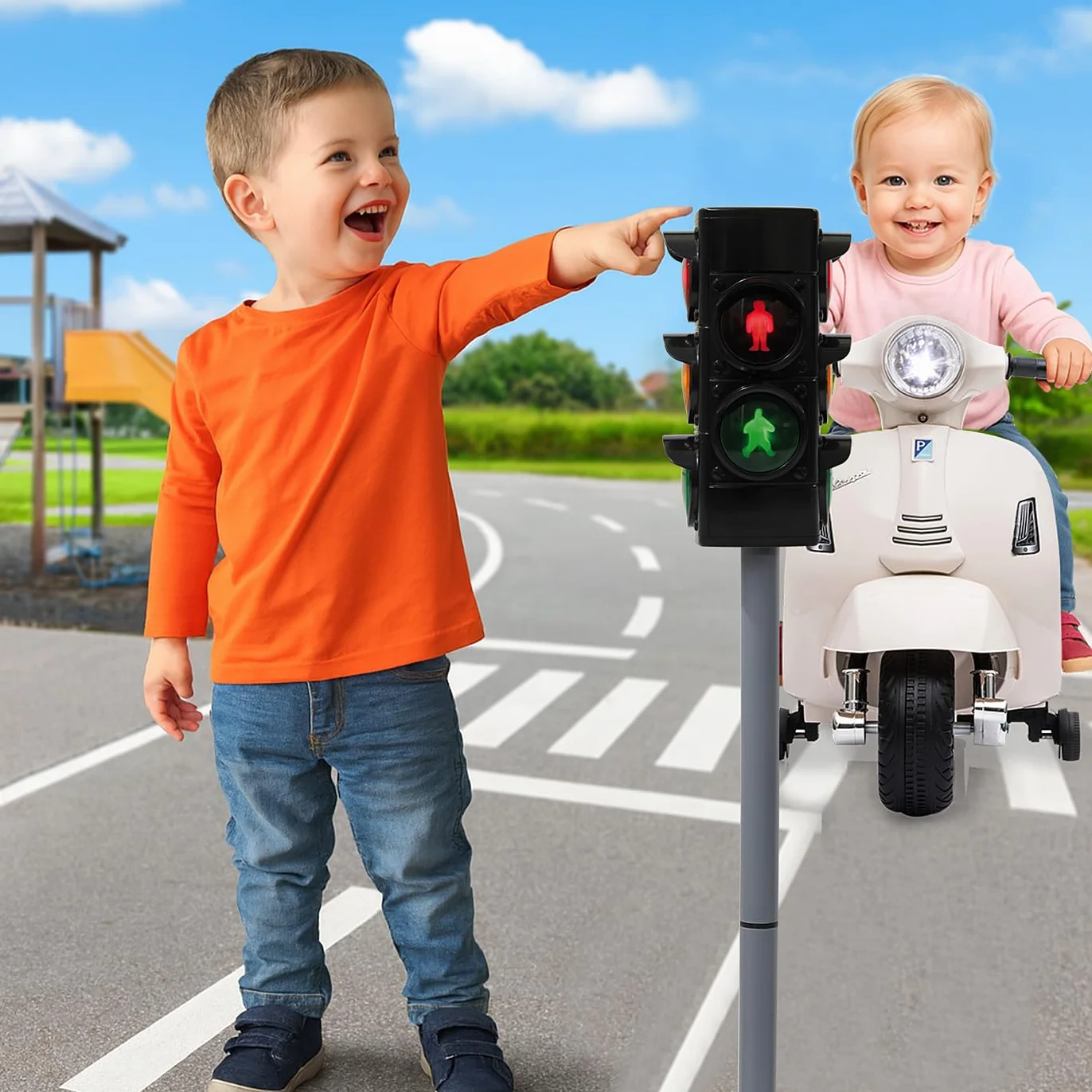 Jamara 460256 - Semáforo Grand - Semáforo con función de iluminación Realista, Fases automáticas o manuales