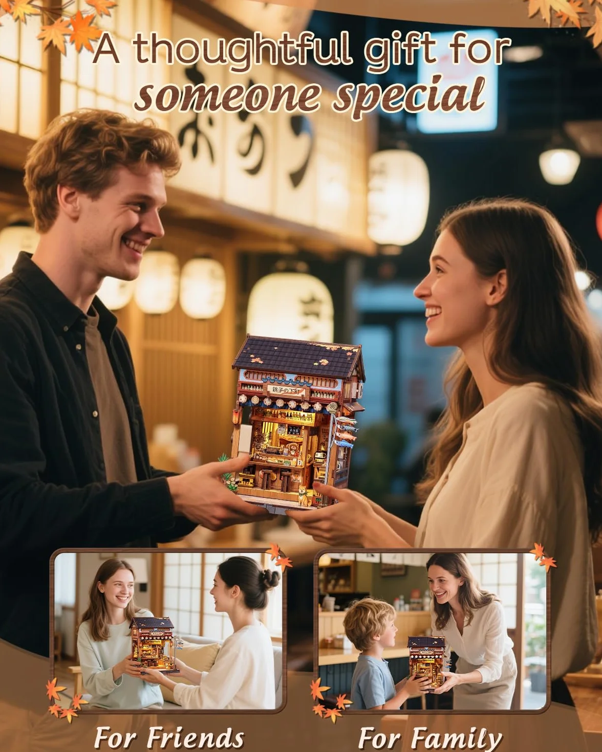 CUTEBEE Book Nook Kit para Adultos - Maqueta 3D Izakaya Japonesa en Miniatura, Casa de Muñecas con Decoración para Estanterías, Puzzle de Madera DIY y Regalo Creativo（Choshi no Shitamachi）