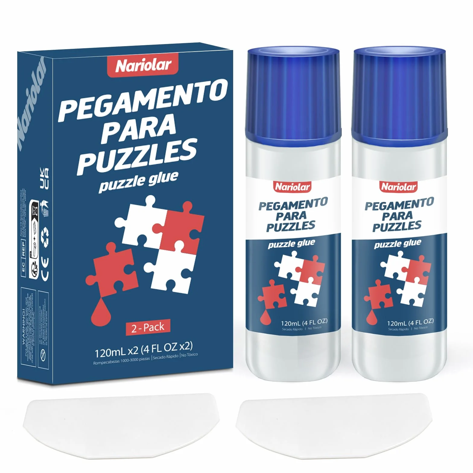 Nariolar Pegamento Puzzle, 2 * 120ml Pegamento para Rompecabezas, con Aplicador y Secado Rápido