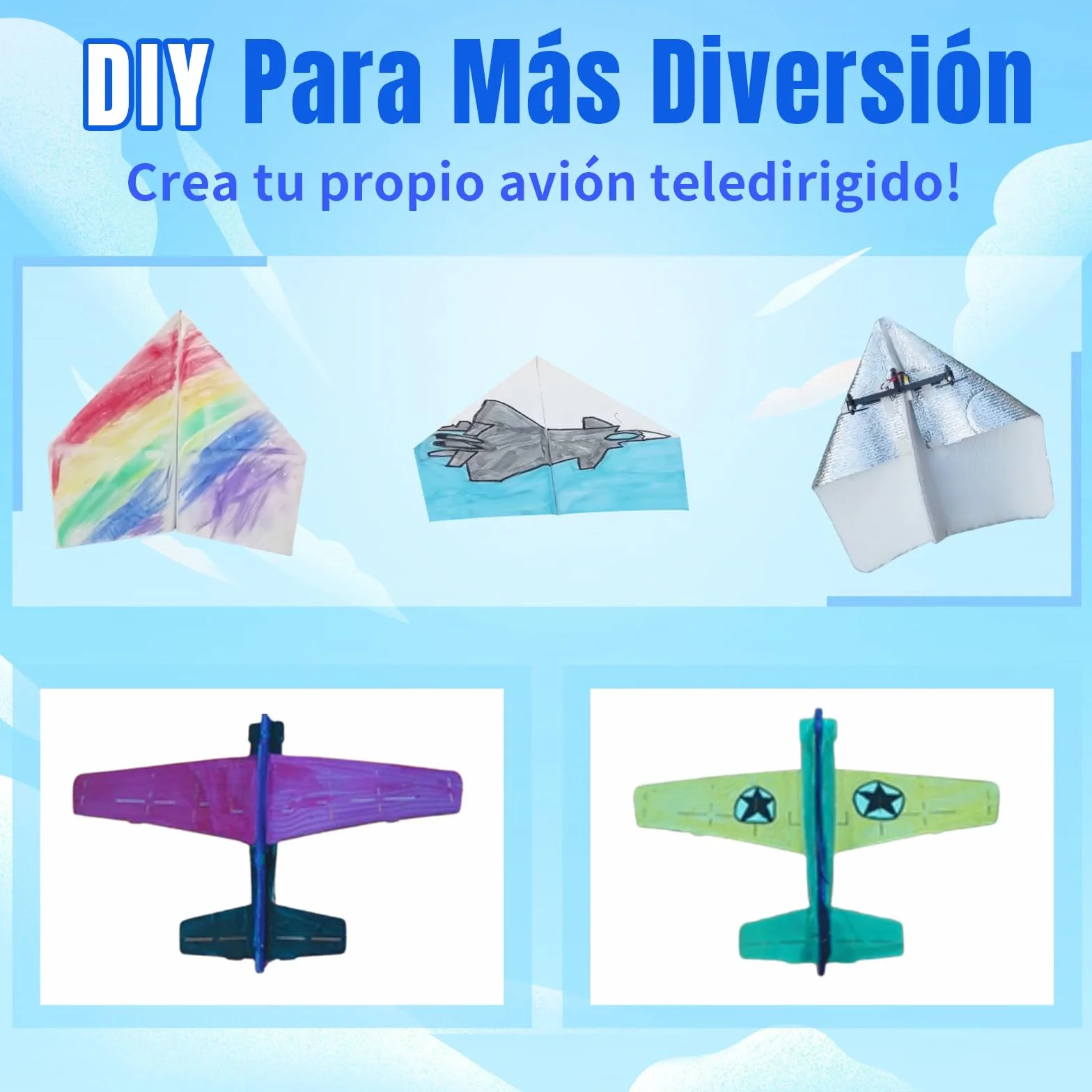 HAWK'S WORK Avión de Papel RC, Kit de Avión Teledirigido con Papeles de Colores, Juguete Super Fácil de Volar para Niños DIY Stem Kit (Birdy X 2.0)