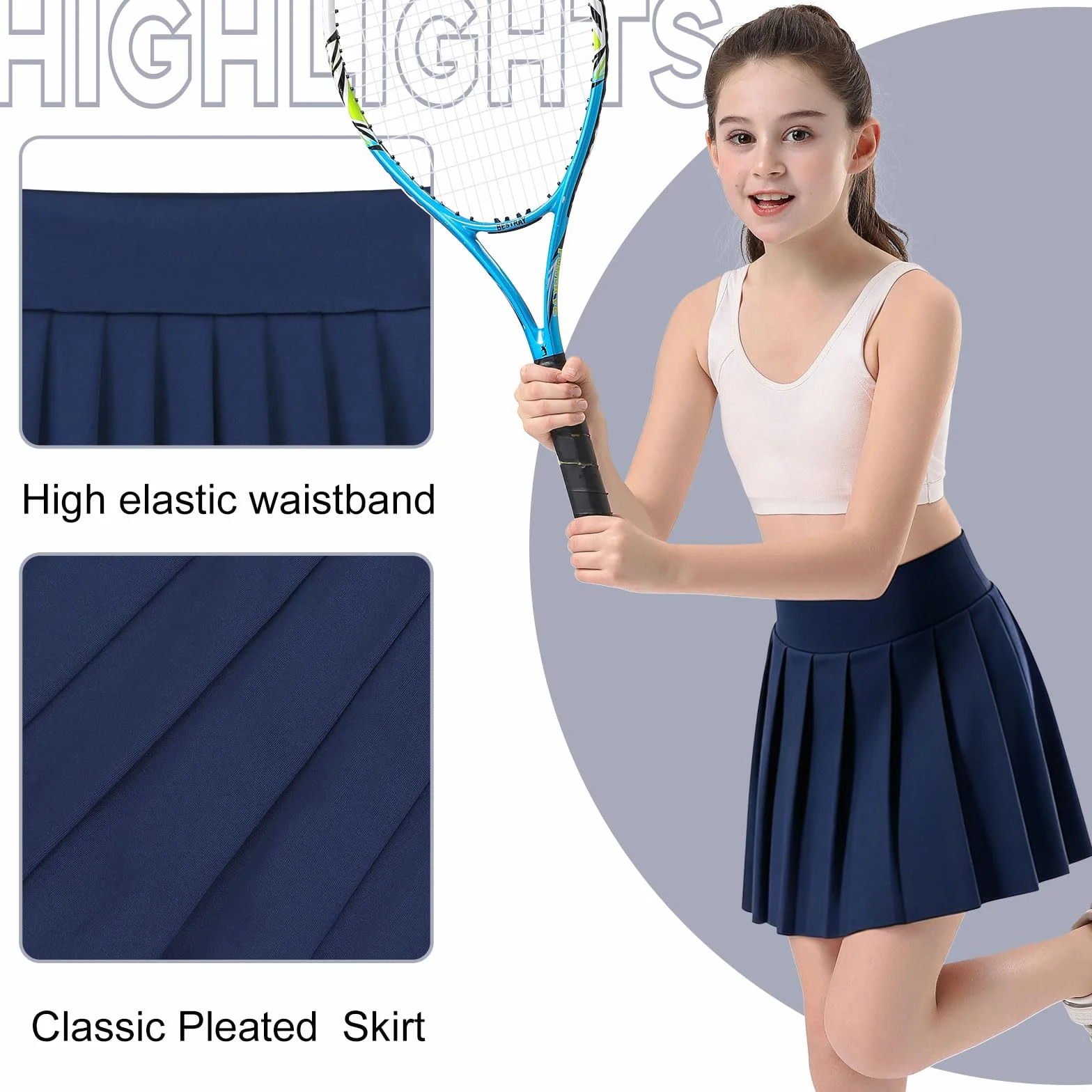Falda Plisada de Tenis para Niñas con Shorts Interior y Bolsillos