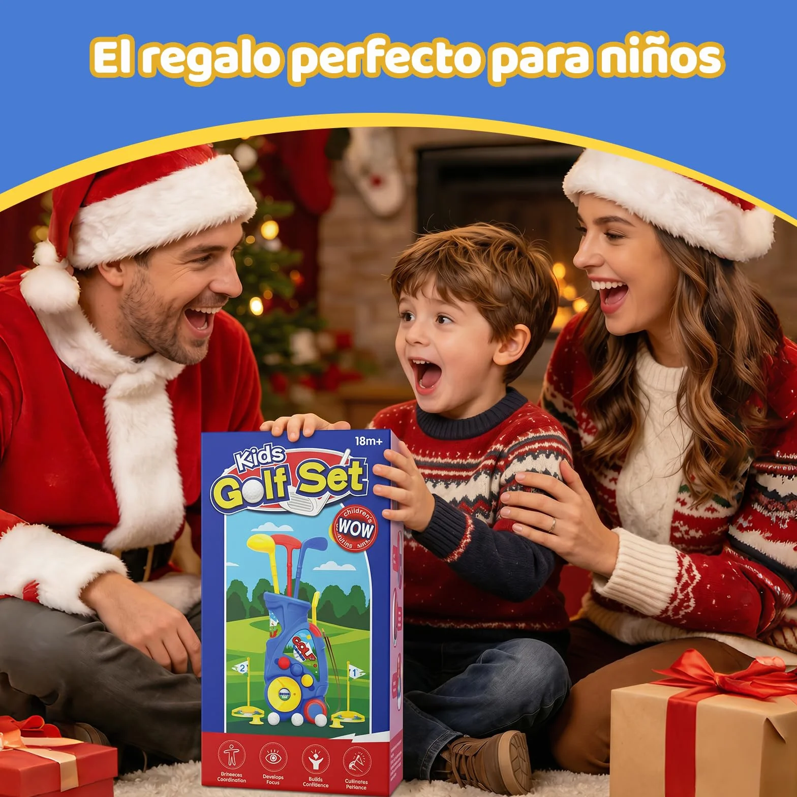 Naxudcoo Juguetes Niños 2 3 4 Año: Juego de Golf con Carrito Mejorado y Correa para Hombrero, Juguete Educativo para Interior y Exterior, Regalo Ideal para Cumpleaños, Navidad (Azul)