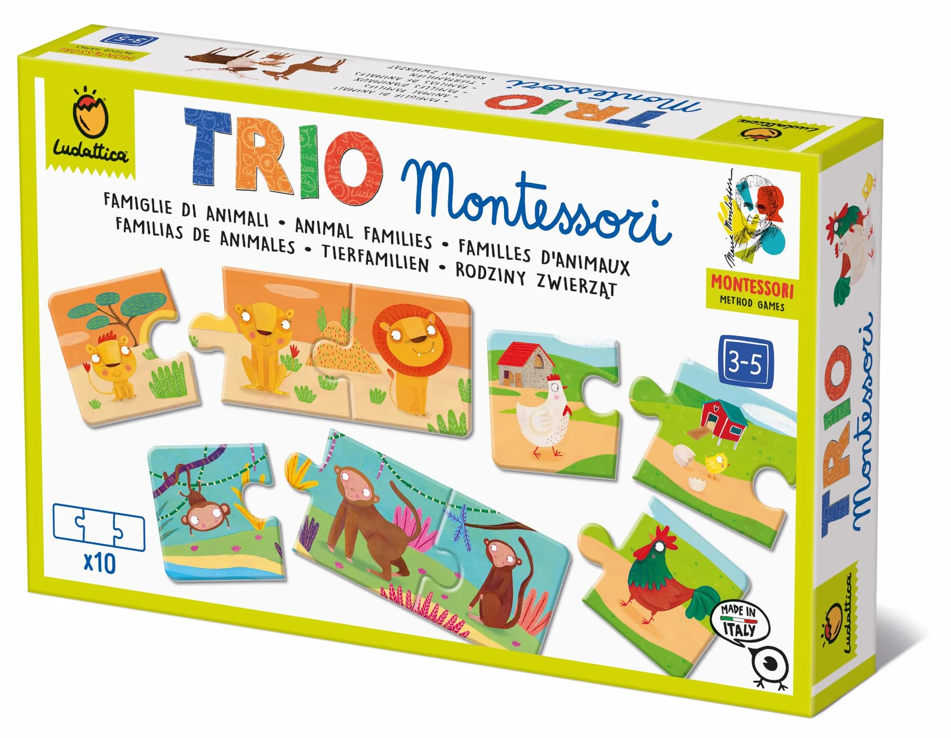 Ludattica | JUEGOS MONTESSORI | Trio Montessori: ¡Descubre las familias de animales con el método Montessori! | Juego educativo 3-5 años | Primeros rompecabezas | Made in Italy