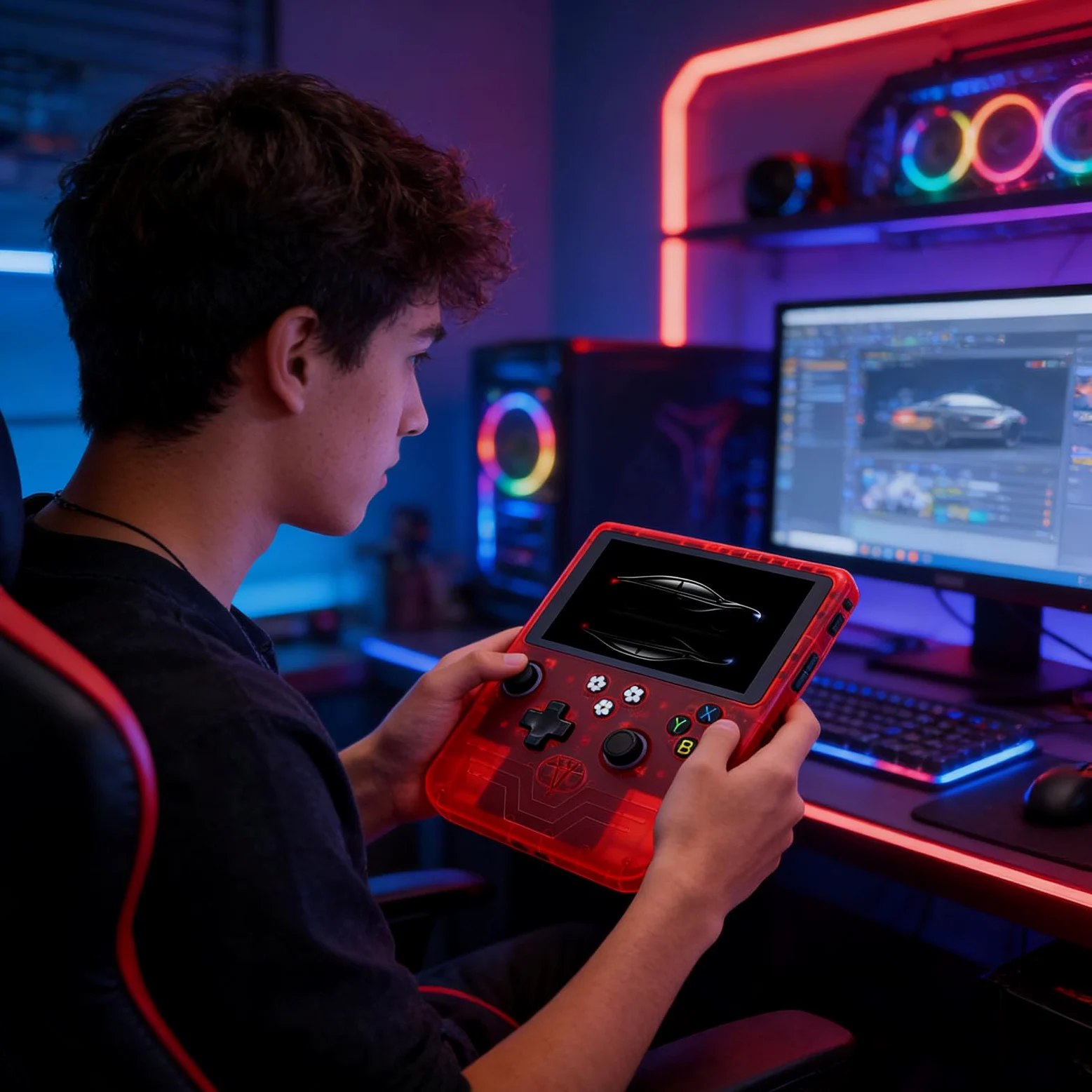 Aramox Consola de Juegos Portátil, Consola de Juegos Retro con Pantalla HD de 6 Pulgadas, Joysticks RGB Duales, Batería de 6000 MAh, Almacenamiento de 128 GB, Dispositivo de Portátil para Viajes y