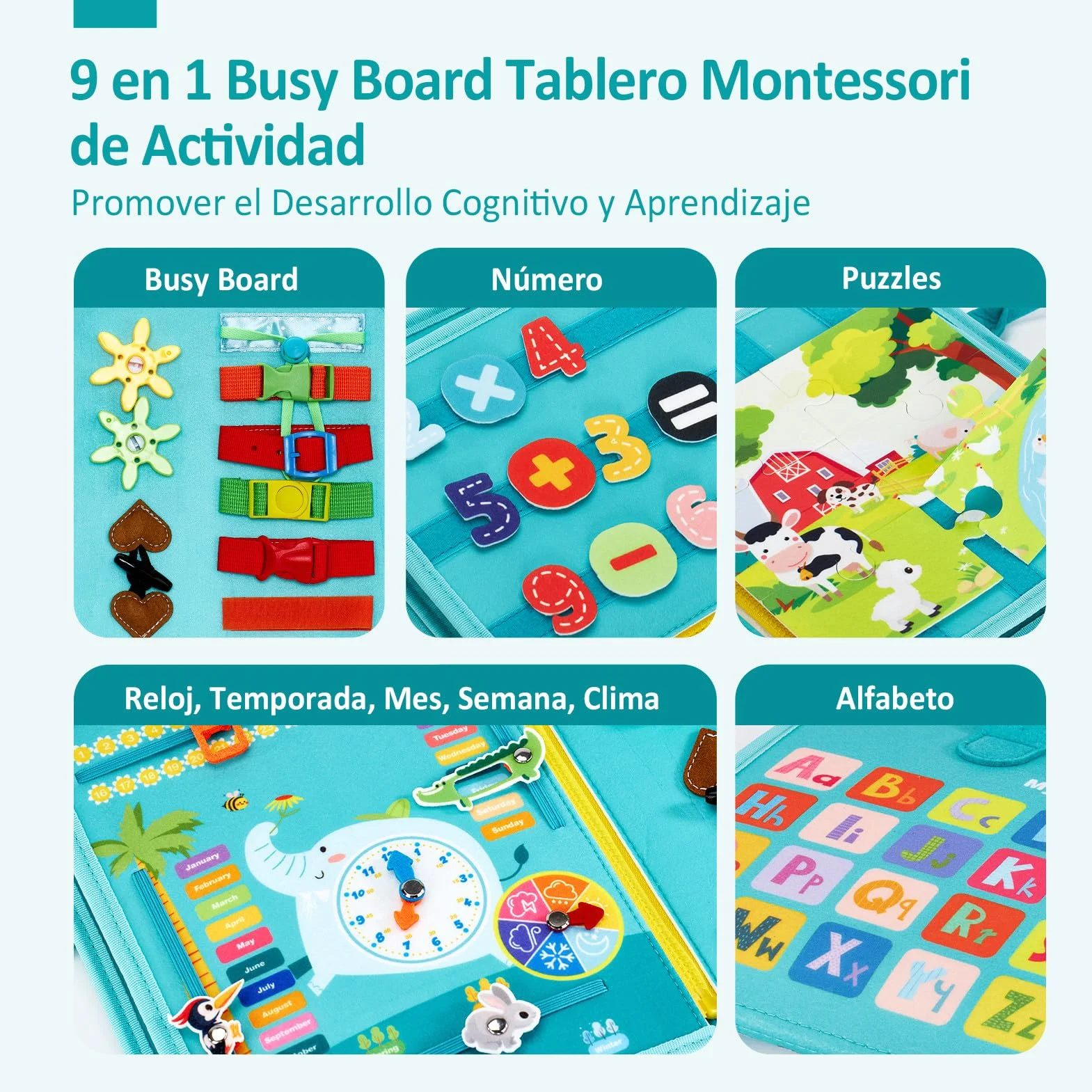 hahaland Busy Board Montessori 2 años - Tablero Sensorial de Actividades Juguetes Montessori para Niños 2 años, Regalos para Niños Cumpleaños 1 2 3 años