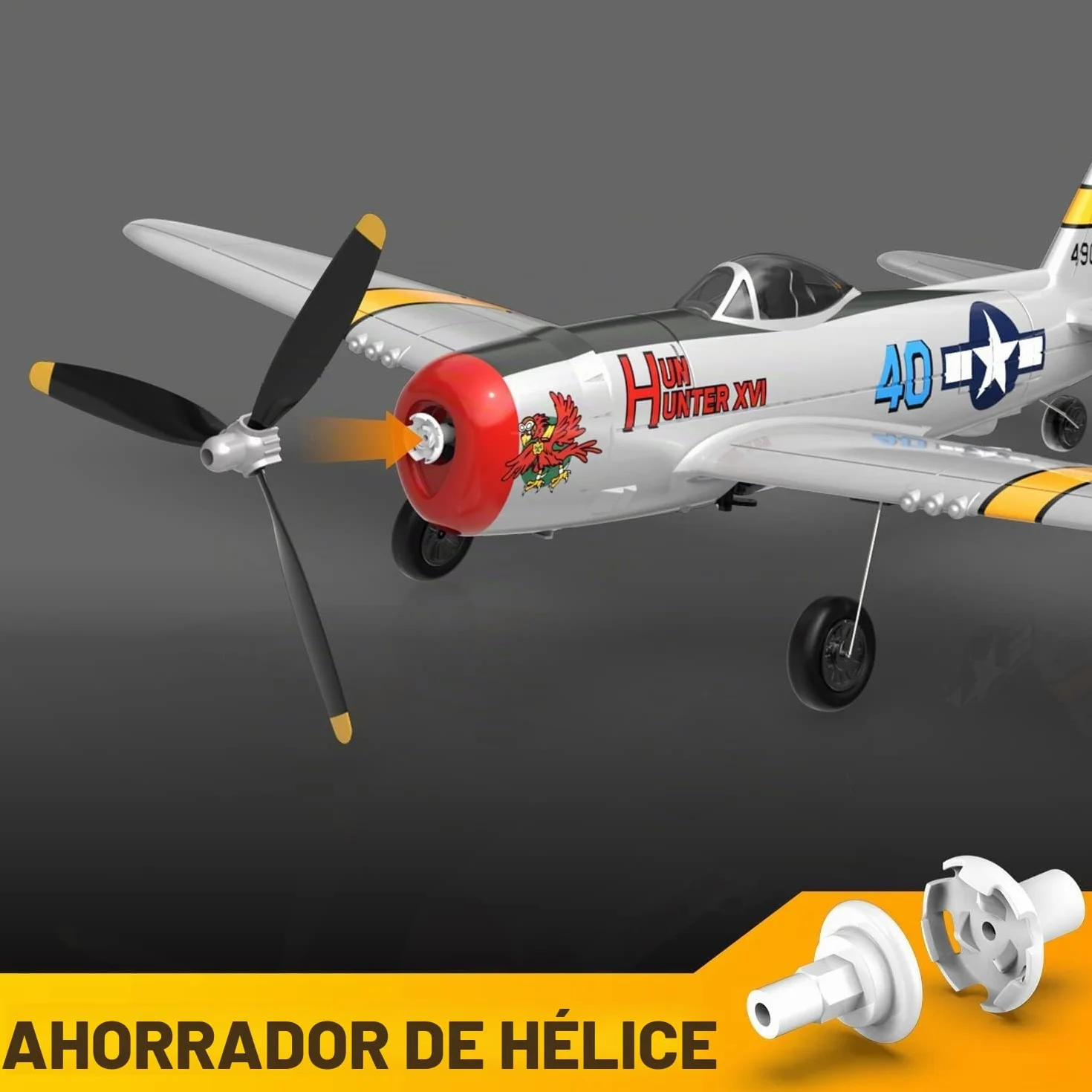 volantexrc P-47 Thunderbolt Avión RC - 4 Canales 2.4GHz RTF con Estabilización 6 Ejes, Modelo de Combate para Principiantes y Expertos (Listo para Volar)