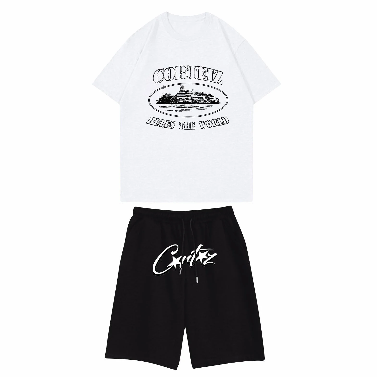CRTZ Pantalon Corto Conjunto Hombre Verano Ropa Deportiva Juego 2 Piezas Y2K Hip Hop Streetwear