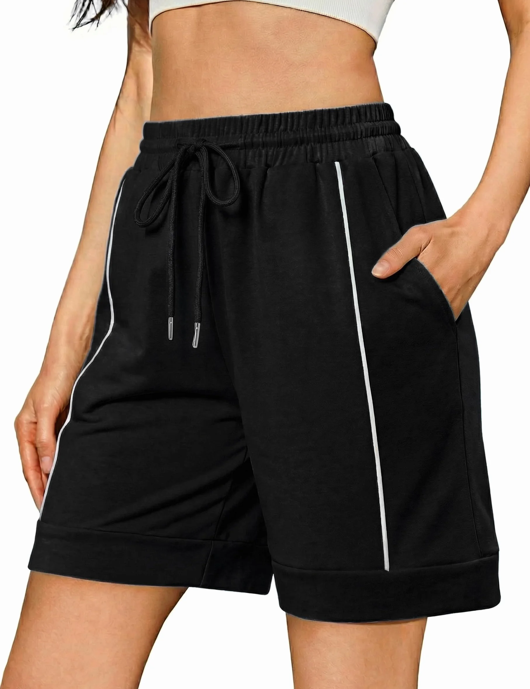 Pantalones Cortos Deportivos Mujer Algodón Verano con Bolsillos Grandes Cintura Elástica Yoga Running S-XXL