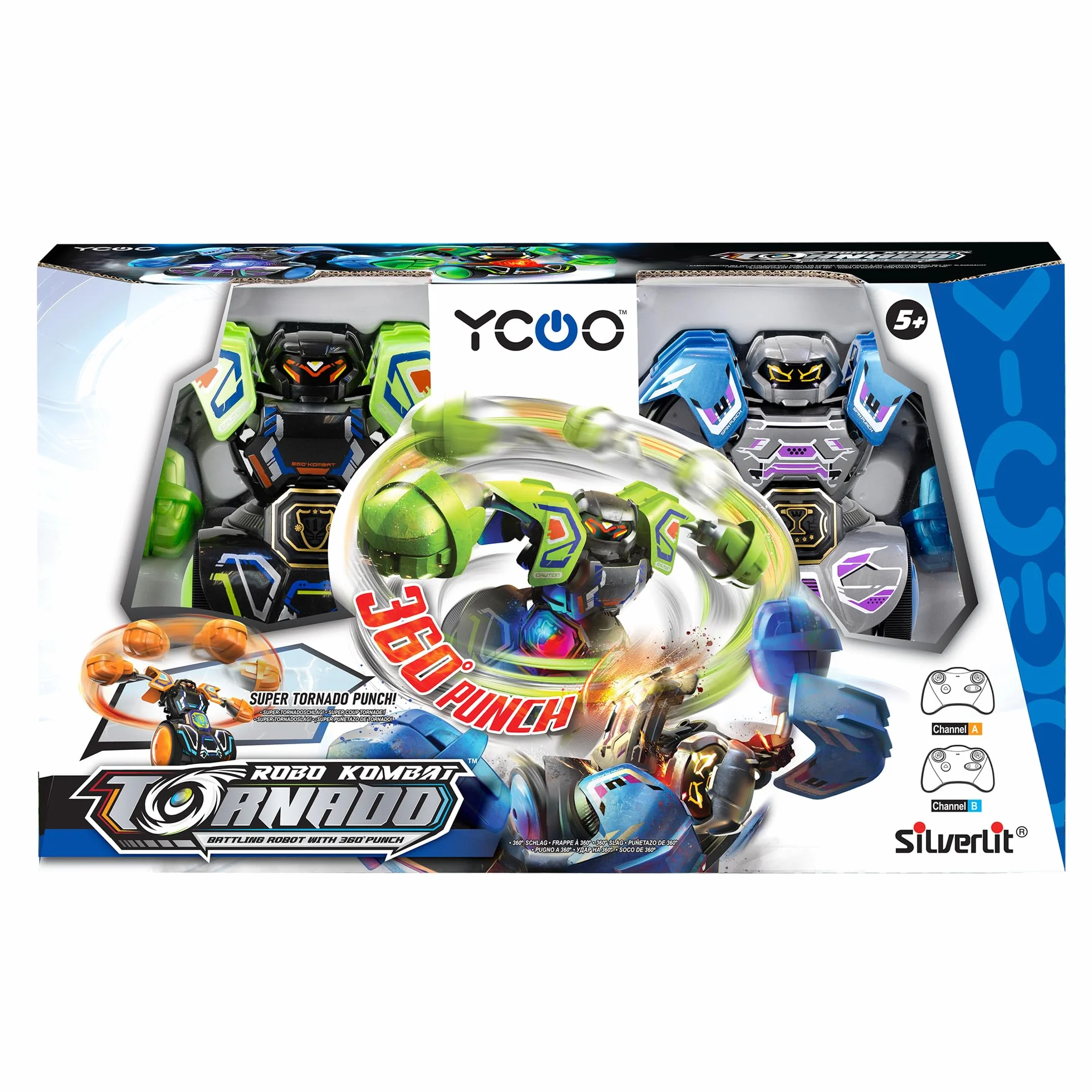 SILVERLIT - Robot Kombat Tornado - Figura de Control Remoto - Golpes superpotentes a 360° - Apunta al corazón de tu adversario para ponerle nocautar - hasta 4 Jugadores - a Partir de 5 años - 86884