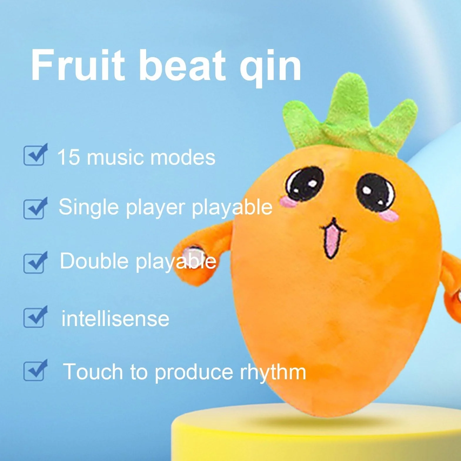 Muñeca Interactiva con Sensor Musical, Muñeca de Peluche en Forma de Fruta con Interacción Feliz Sensible al Tacto y Sonido Enriquecido, 3 Modos, Peluche de Latido con Sensor de Fruta(Yellow)