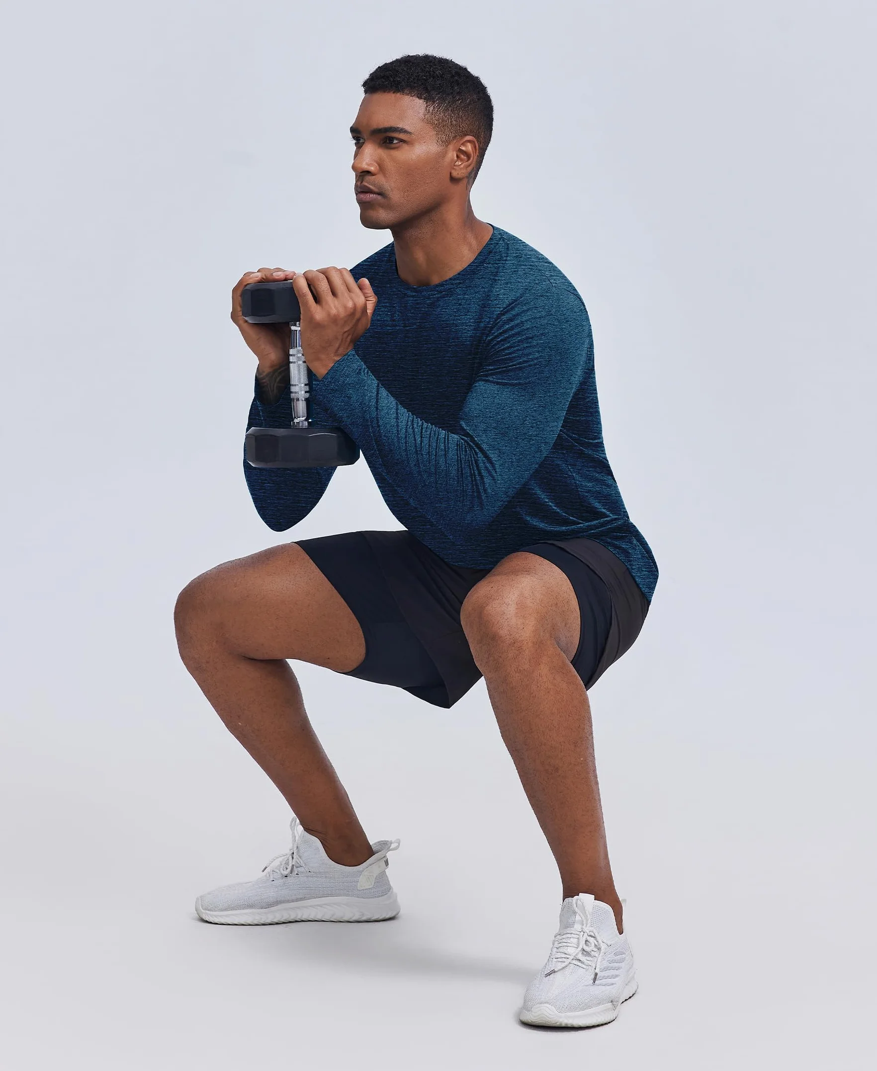 PINSPARK Camiseta Deportiva Manga Larga Hombre Protección Solar UPF 50+ Secado Rápido Running Fitness