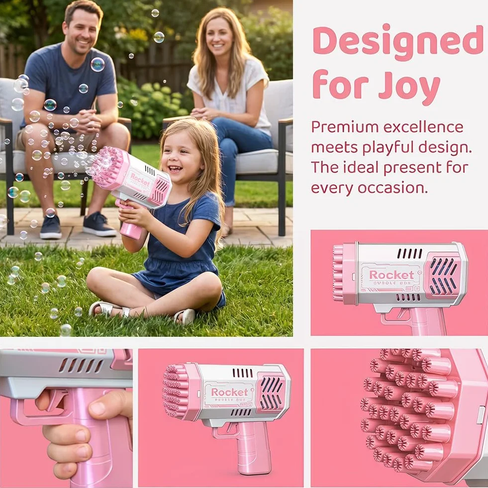 Pistola de Burbujas, Cartoon Pistola de Burbujas para Niños, Juguete de Verano, Actividad al Aire Libre, Regalo de cumpleaños, Rosa