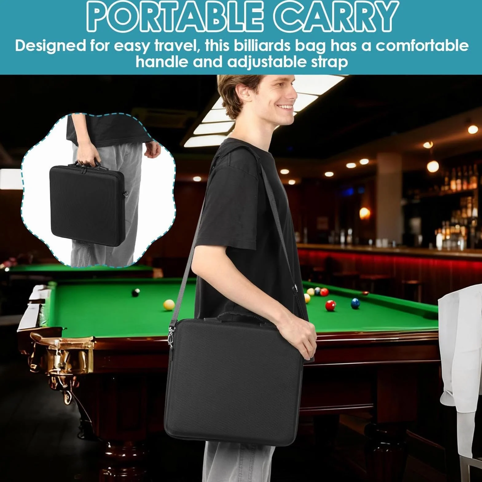 Pool Ball Case EVA Large Capacity Portable Organizer Padded Billiard Carrying Bag for Travel Training