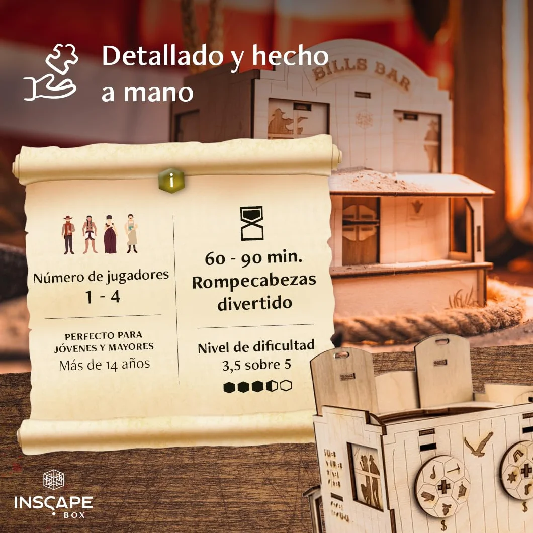 INSCAPE Wild West Riddles Caja de Rompecabezas de Madera Puzzle Box Escape Room Juego Adultos Niños 3D