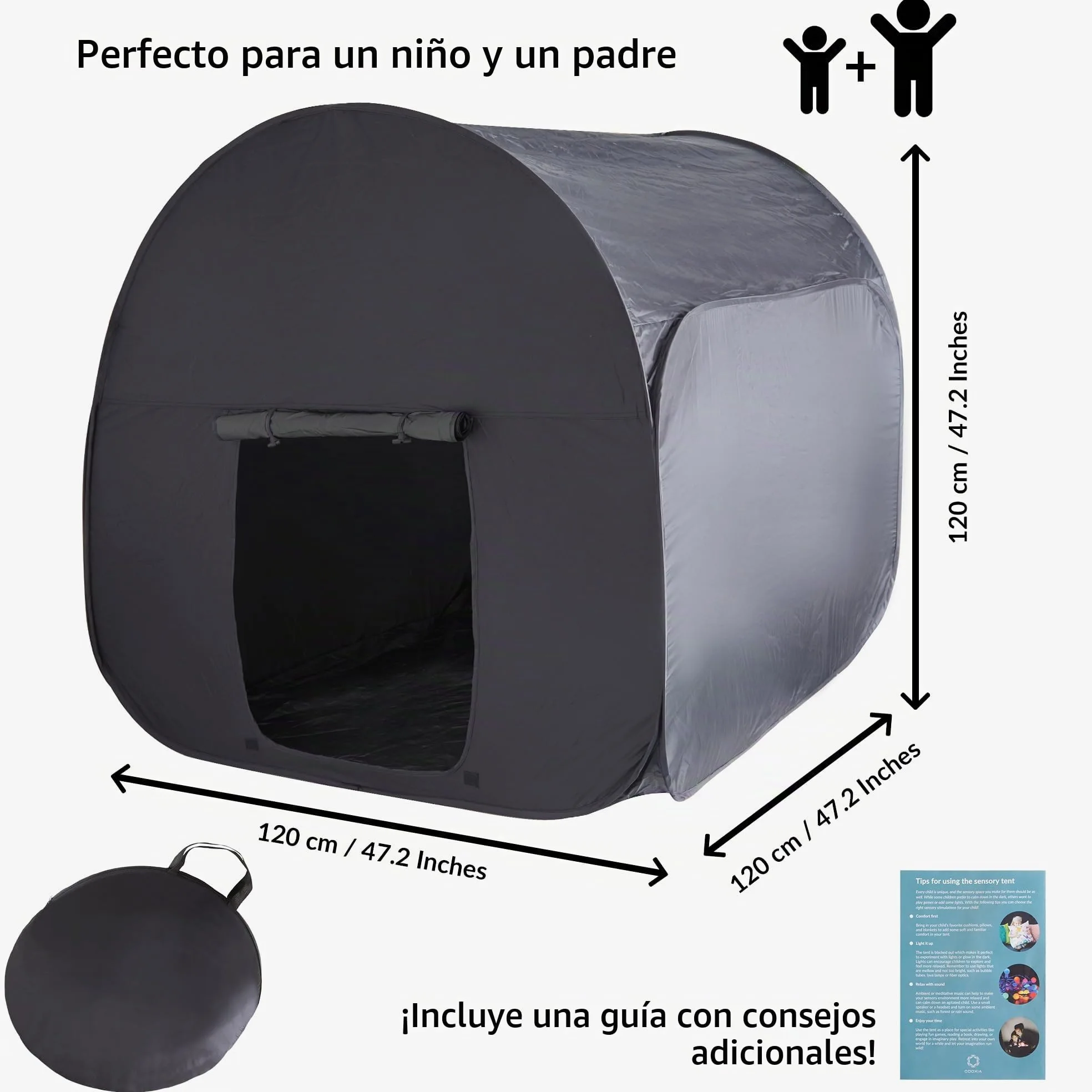 Tienda Sensorial | Rincón De Calma para Que Los Niños Jueguen Y Se Relajen | Ayuda En Autismo, TPS, Ansiedad Y Concentración | Tienda Sensorial Negra para Niños Autistas | Doble