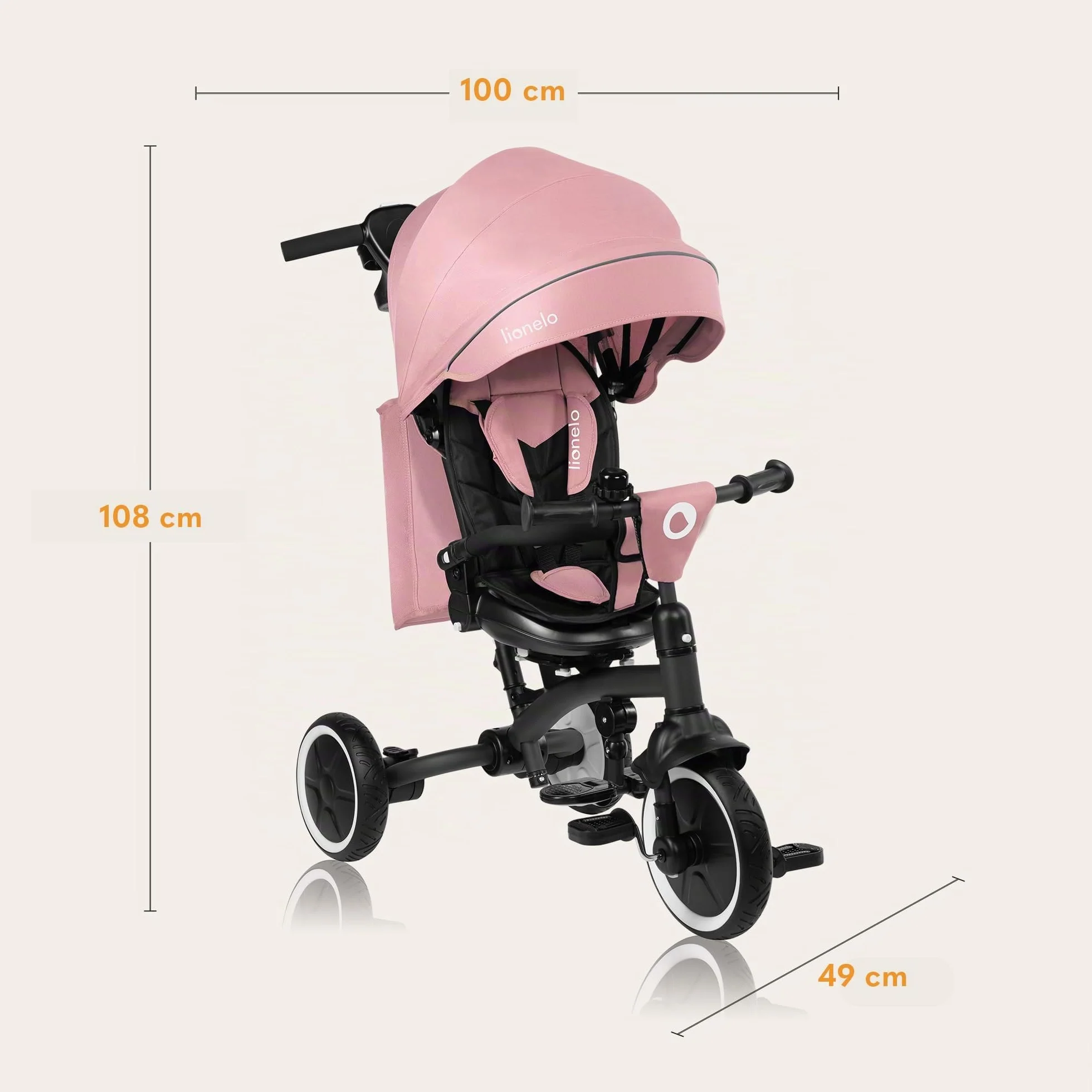 LIONELO Tris Plus Bicicleta de Paseo Triciclo Multifunción de 9 Meses a 25 kg, Carrito Bebé, Ruedas Grandes PU Asiento Giratorio 360° Respaldo Ajustable Montaje sin Herramientas