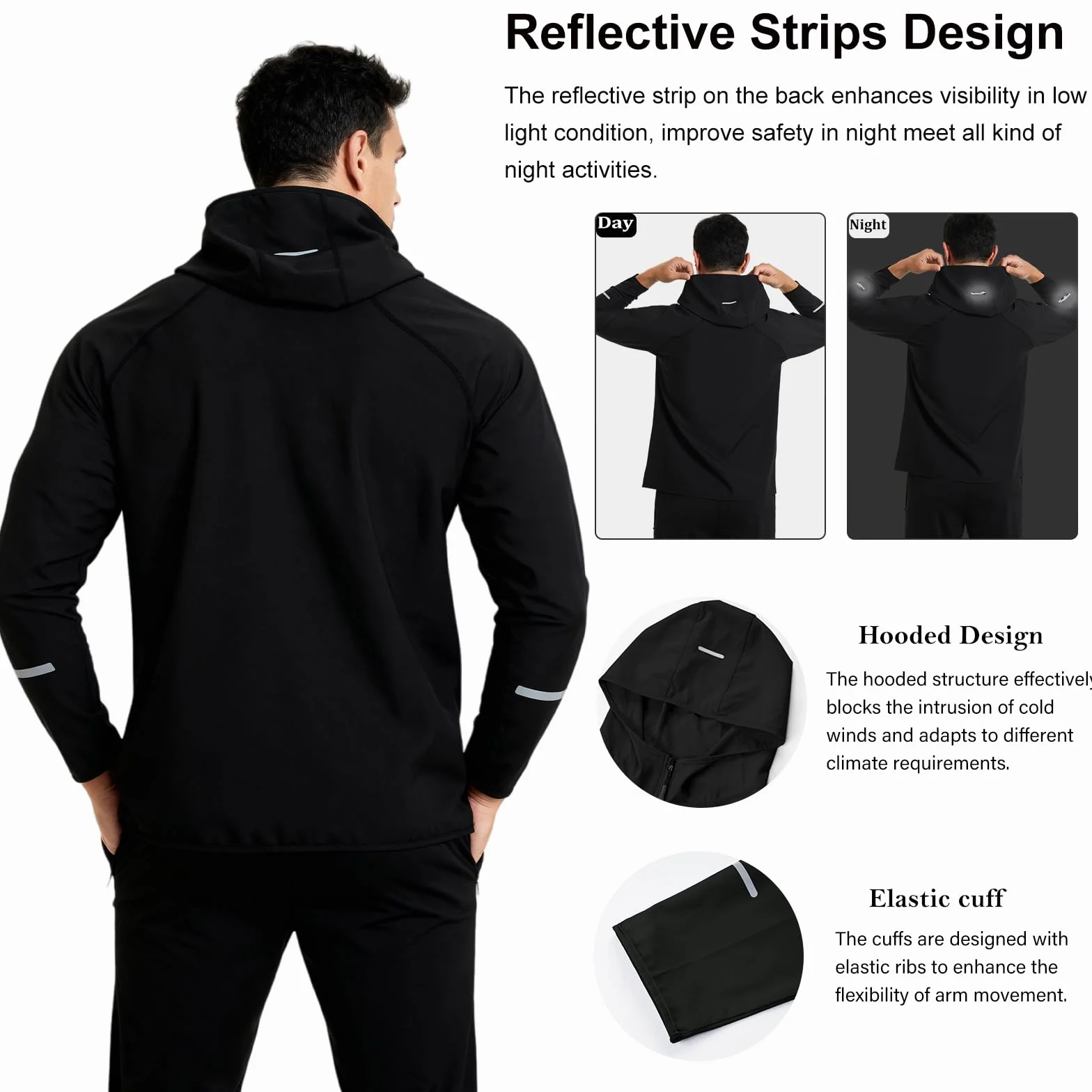 Chaqueta Deportiva Cortavientos Hombre Alta Visibilidad Manga Larga Bolsillos Cremallera