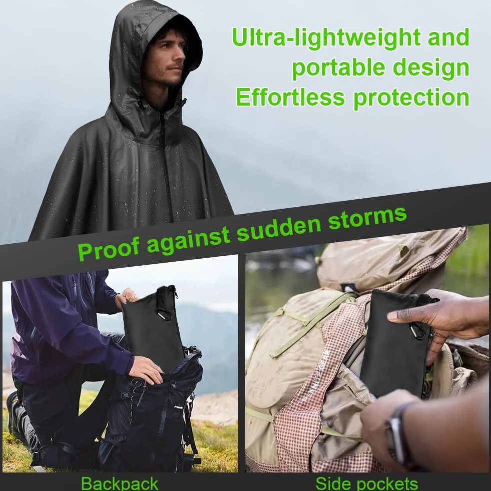 Vicloon Poncho de Lluvia Impermeable 210T 3 en 1 Multifuncional para Mujer Hombre