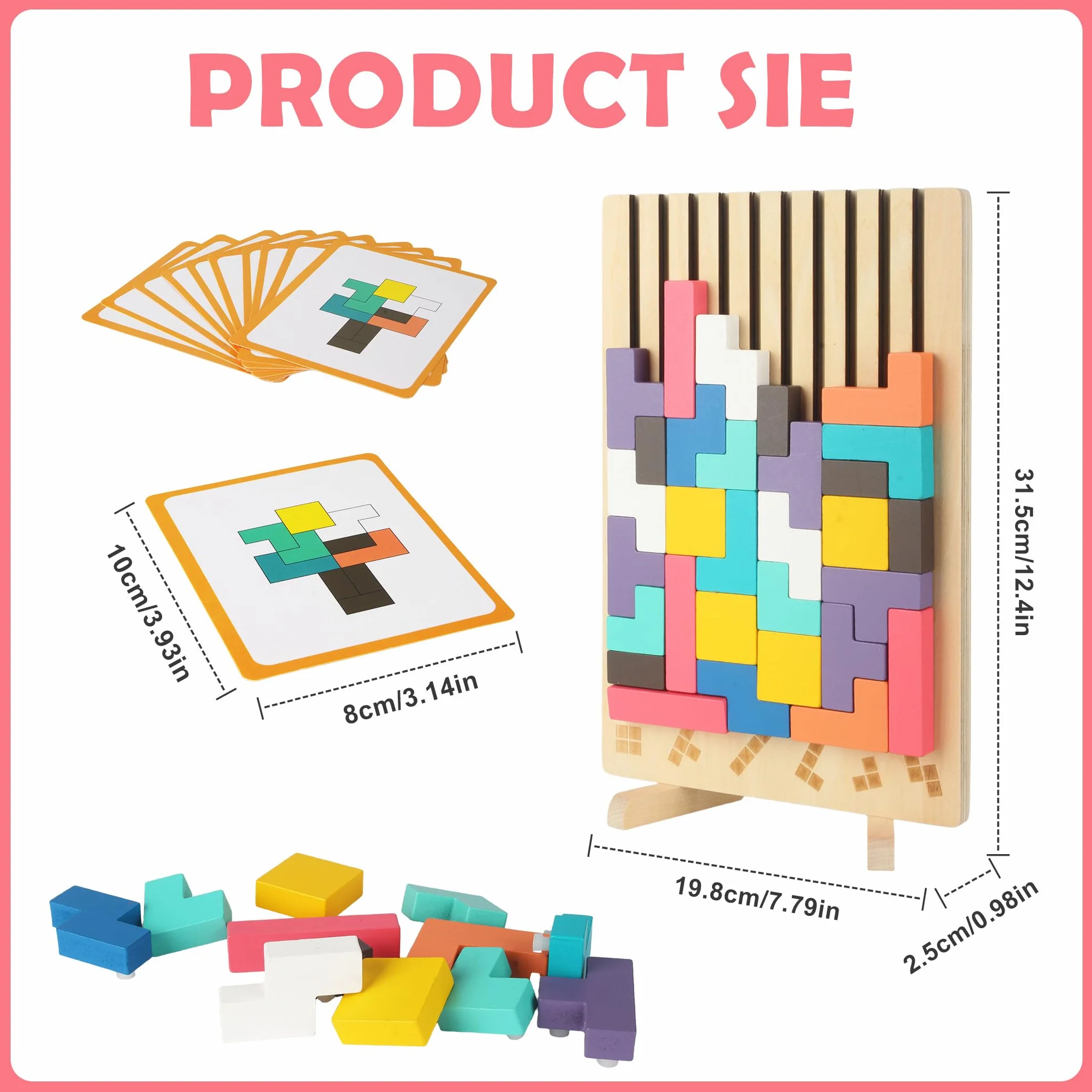 Rompecabezas 3D de Madera Tetris, Rompecabezas niños, Juegos Montessori 3 4 5 6 Años, Juego Tetris Madera, Inteligencia Jigsaw, Cerebro Juguete, Regalos para Niños
