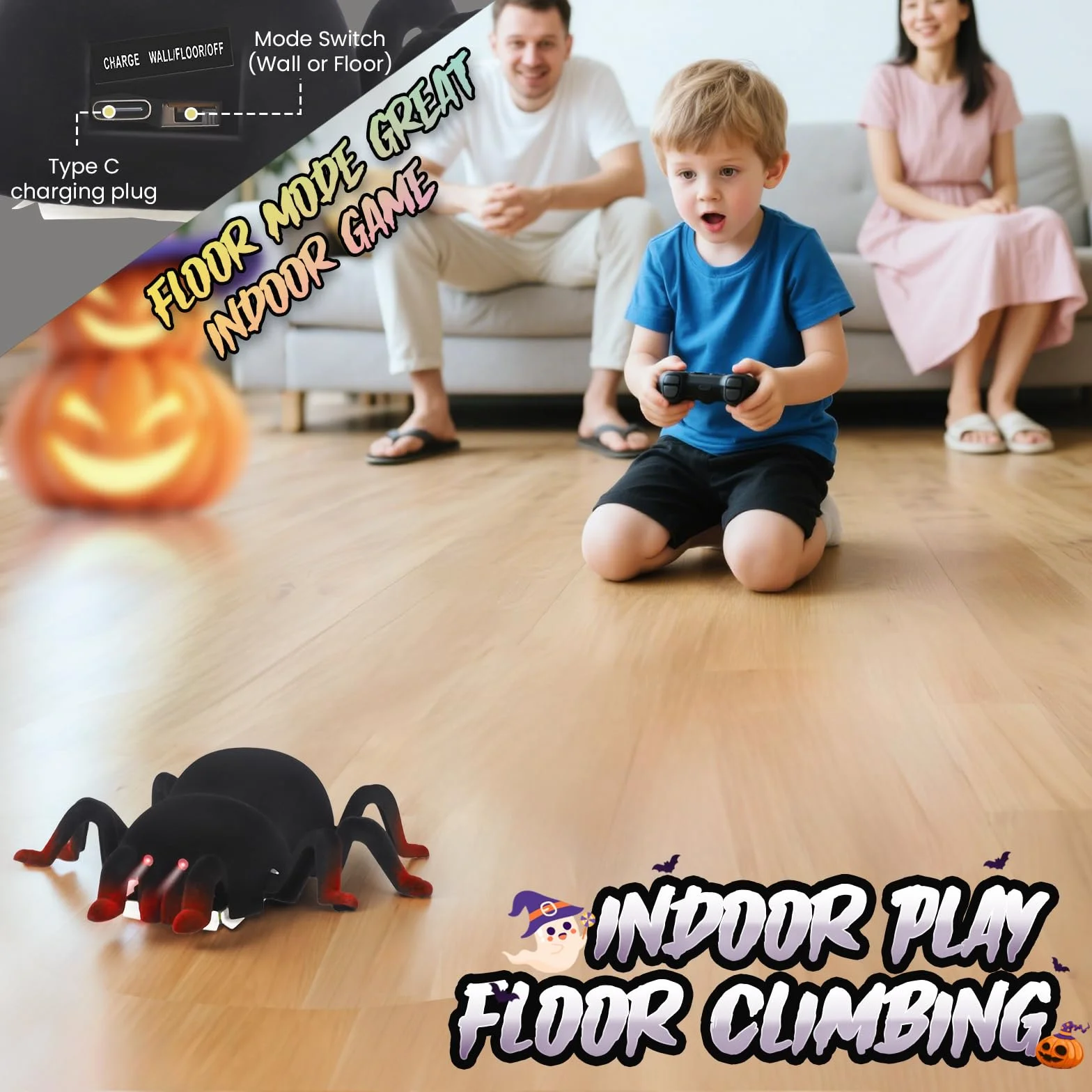 Araña RC a Control Remoto - Trepa Paredes y Techos, Recargable con Ojos LED - Juguete Robot Araña para Niños de 3 Años en Adelante Escalofriante para Niños y Niñas