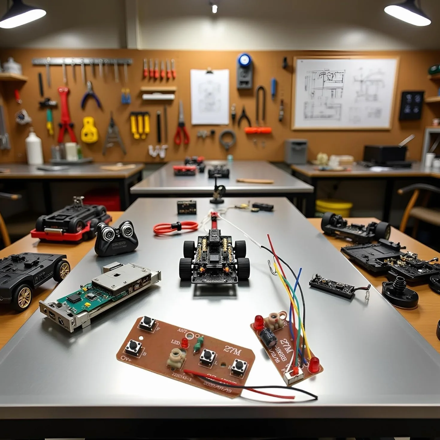 Placa de control remoto de 4 vías de 27 MHz, transmisor y receptor RC bidireccional, accesorios de modelo de robot de coche para piezas de proyectos de bricolaje (control de 2 motores)