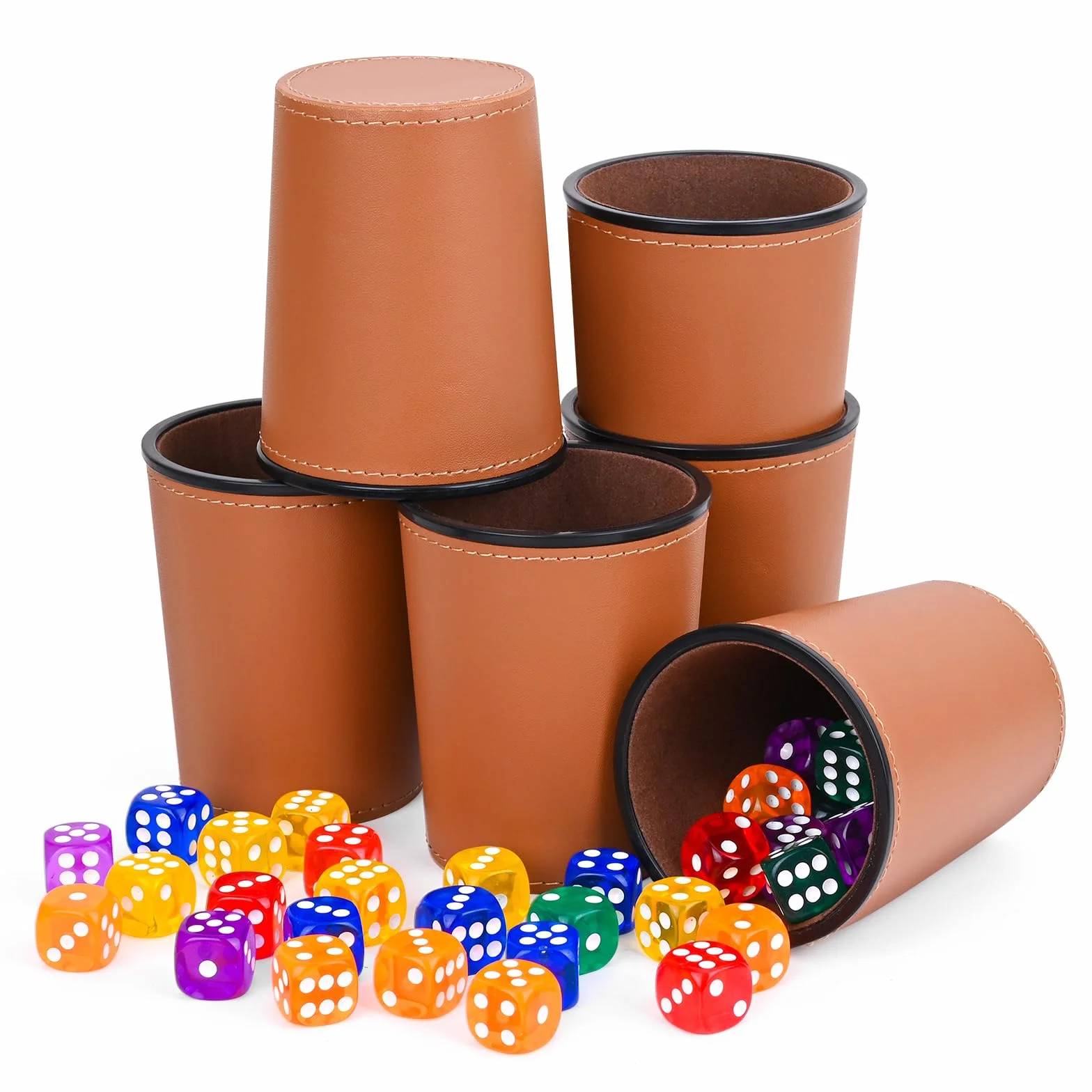 Cubilete Dados Poker, Juego de Dados, 6 Cubiletes Y 36 Dado, Taza de Dados de Cuero, para Juegos De Fiesta Interactivos, Juguetes para Lanzar (Marrón)