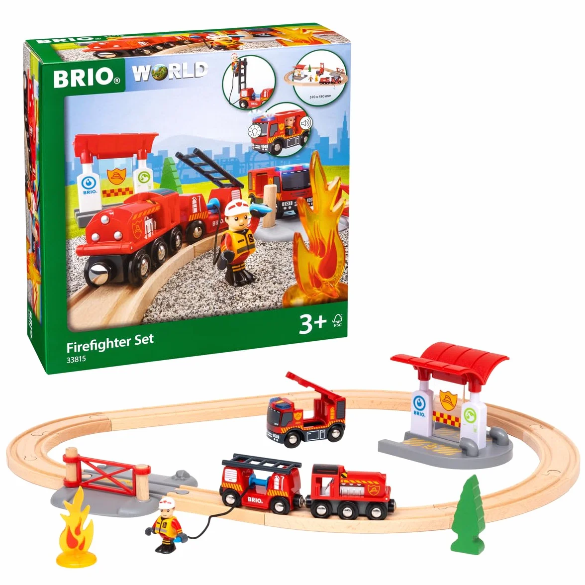 BRIO World - Set de Ferrocarril de Bomberos, Ferrocarriles, Set de Construcción de Madera, Tren Juguete, Juguetes Niños 3 Años o más, Juegos Educativos 3 Años