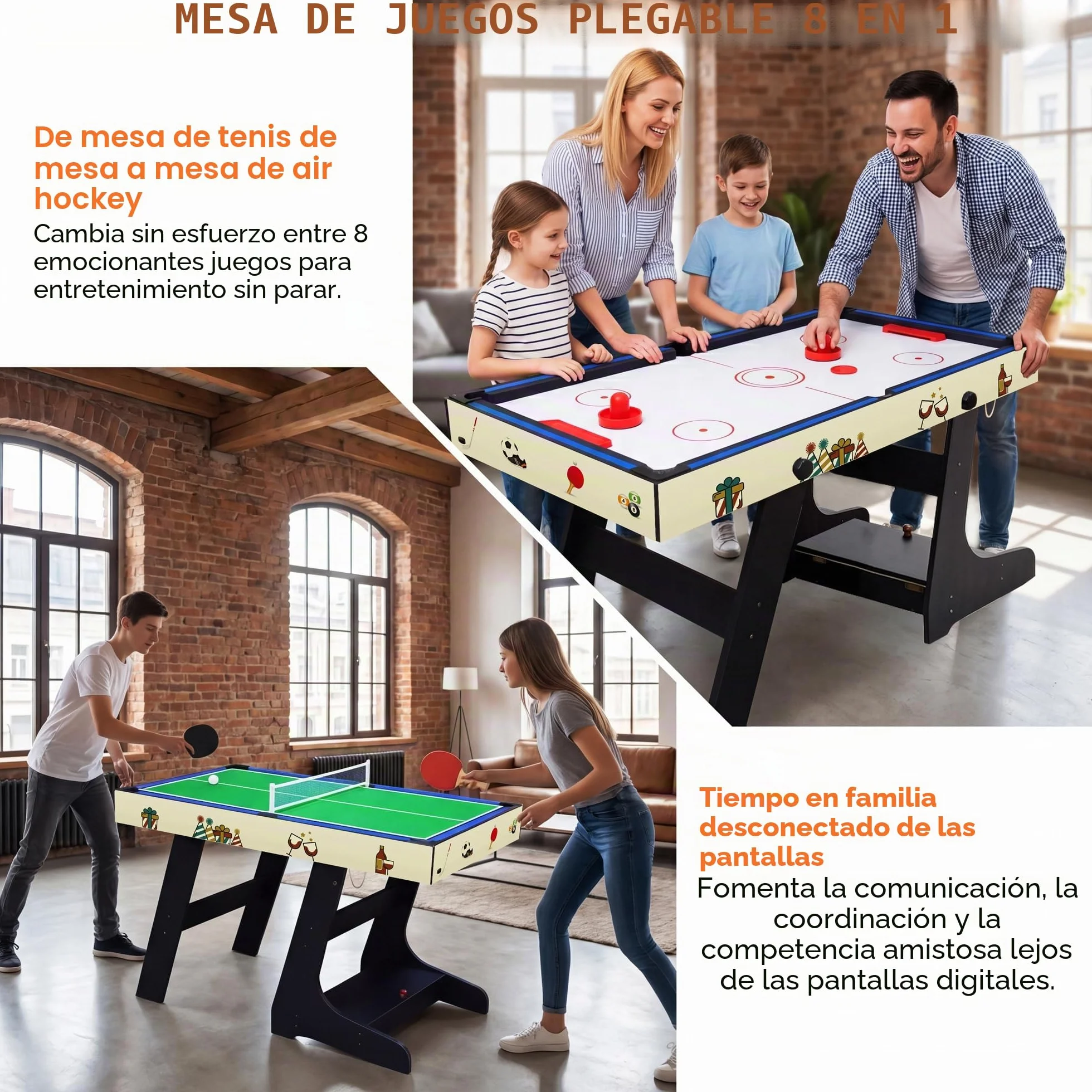 OYE Juego de mesa plegable 8 en 1 de 4 pies tablero de fibra de densidad media