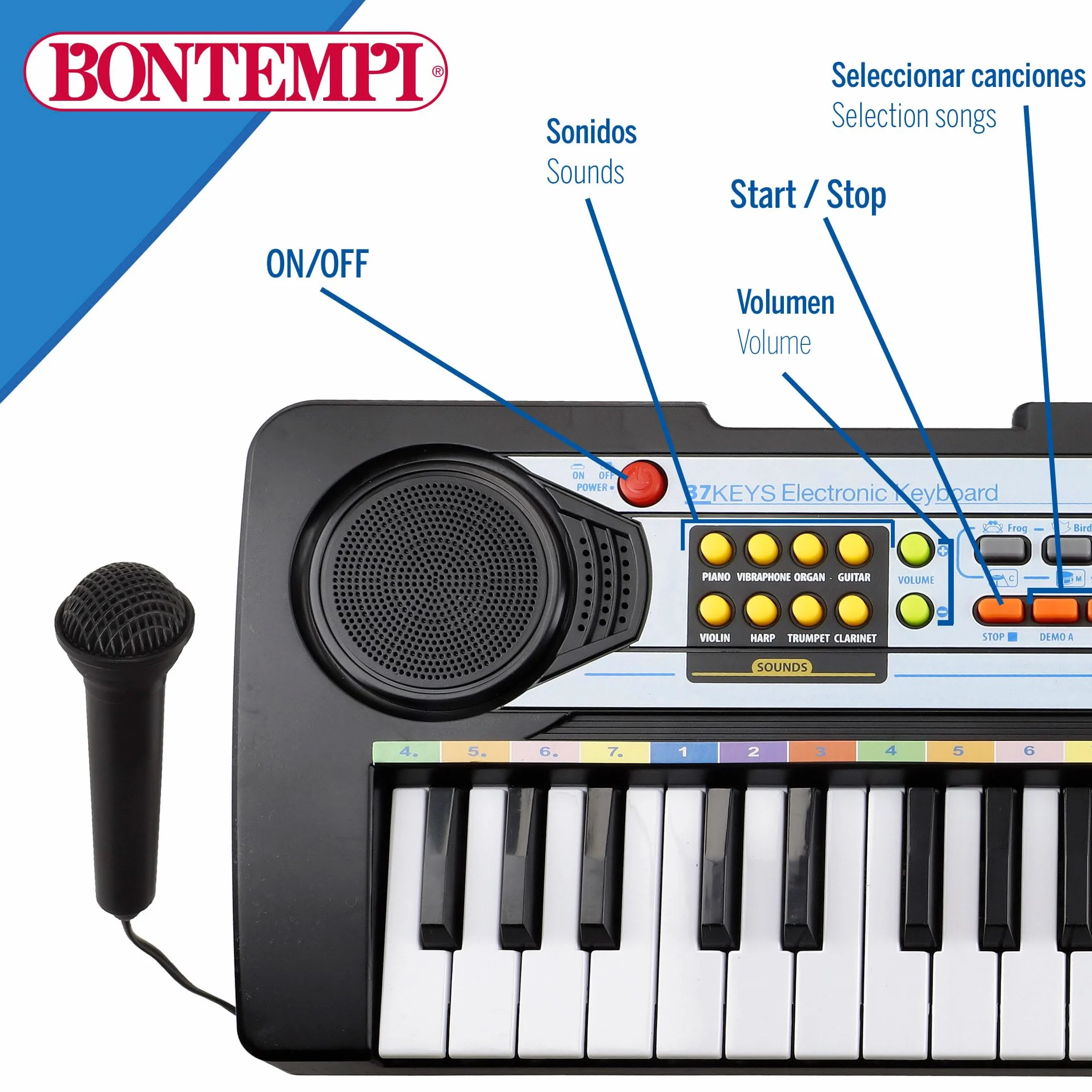COLORBABY Teclado Piano electrónico c/micrófono 37 Teclas para niños Bontempi (47896)