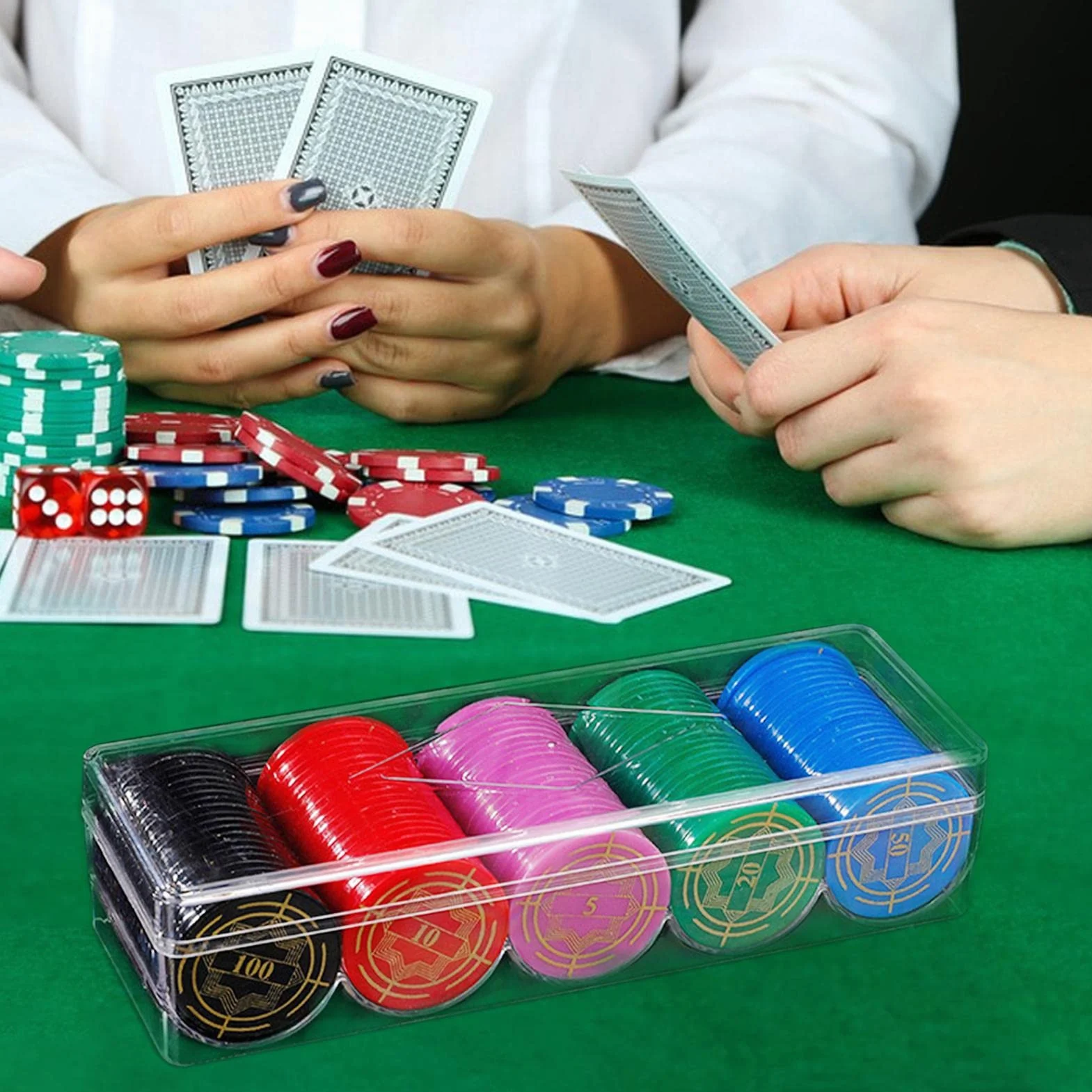Bandeja de virutas - Tarjetero acrílico de 5 Rejillas,Caja de fichas de póker de acrílico de 100 Piezas, Portador de fichas de Casino con bandejas de fichas para el hogar del Casino
