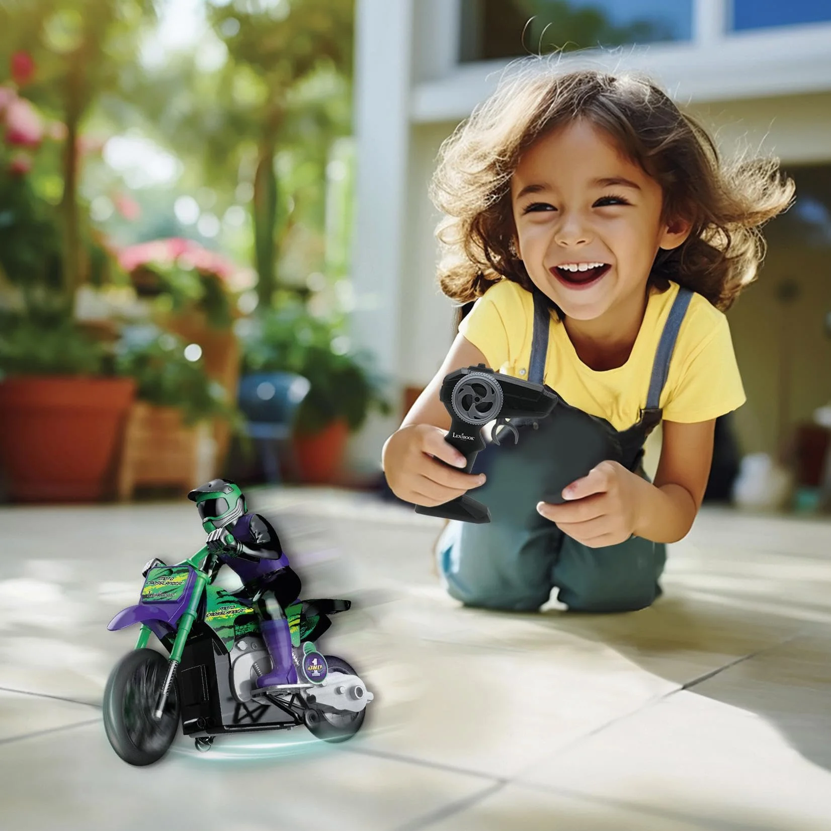 Lexibook, Moto Todoterreno radiocontrolada Crosslander®, hasta 12km/h, Equilibrio, Efectos de luz, derrapes Locos, aceleración rápida, Mando a Distancia ergonómico, Recargable, RC18LXB